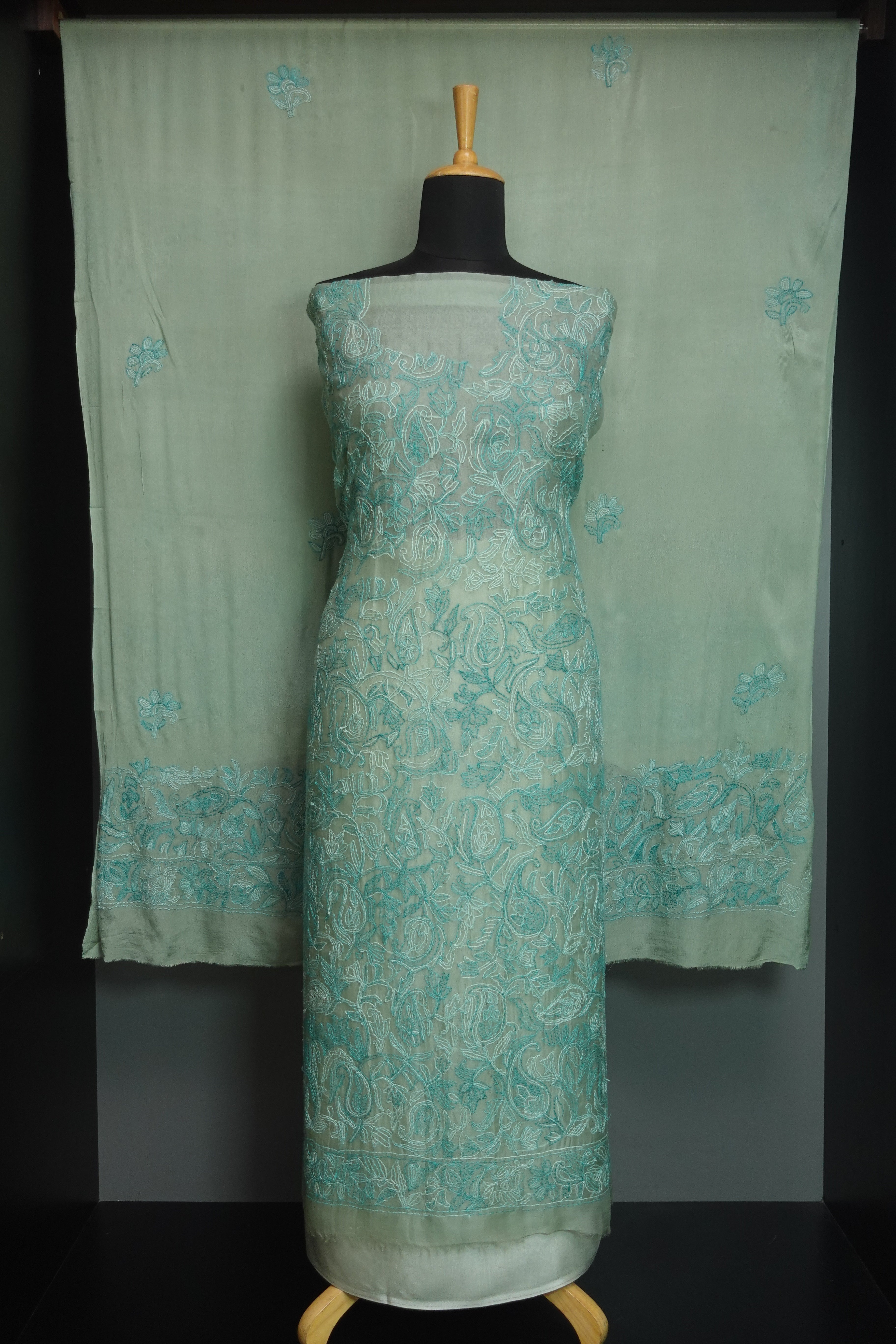 Hand Kantha Embroidery Tussar Organza Salwar Set | SBS909