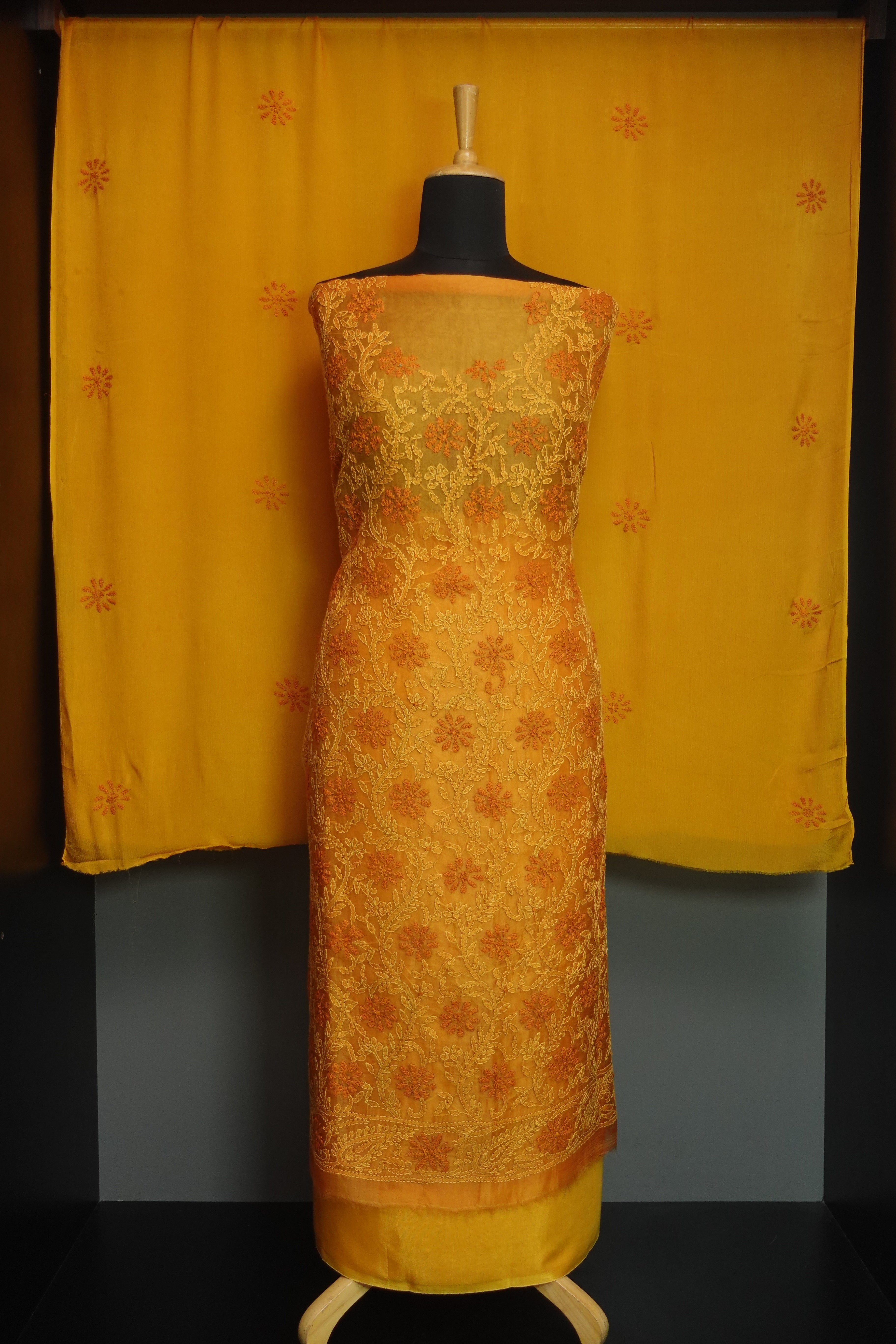 Lucknowi Embroidery Tussar Organza Salwar Set | SBS911