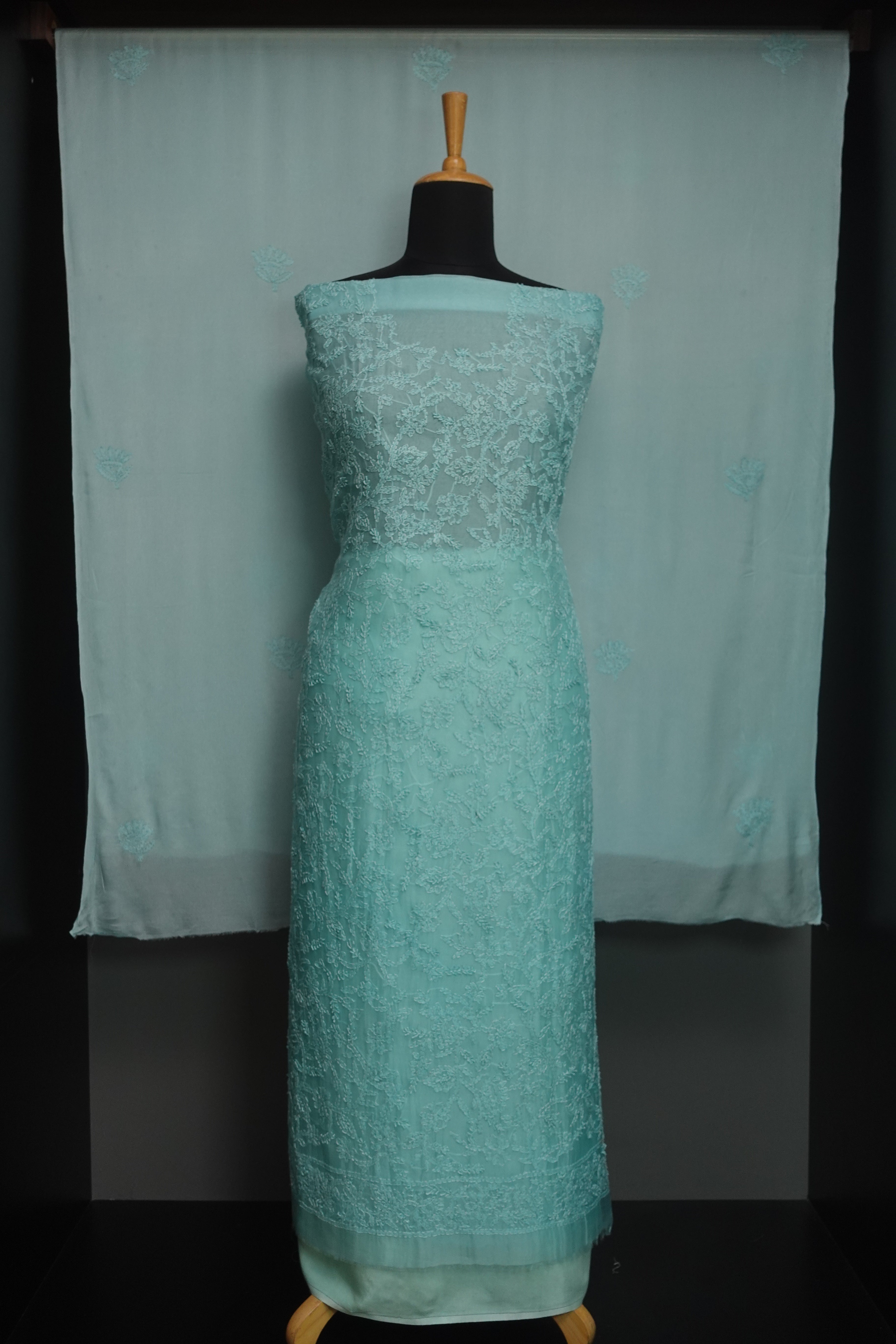 Hand Chikankari Embroidery Tussar Organza Salwar Set | SBS910