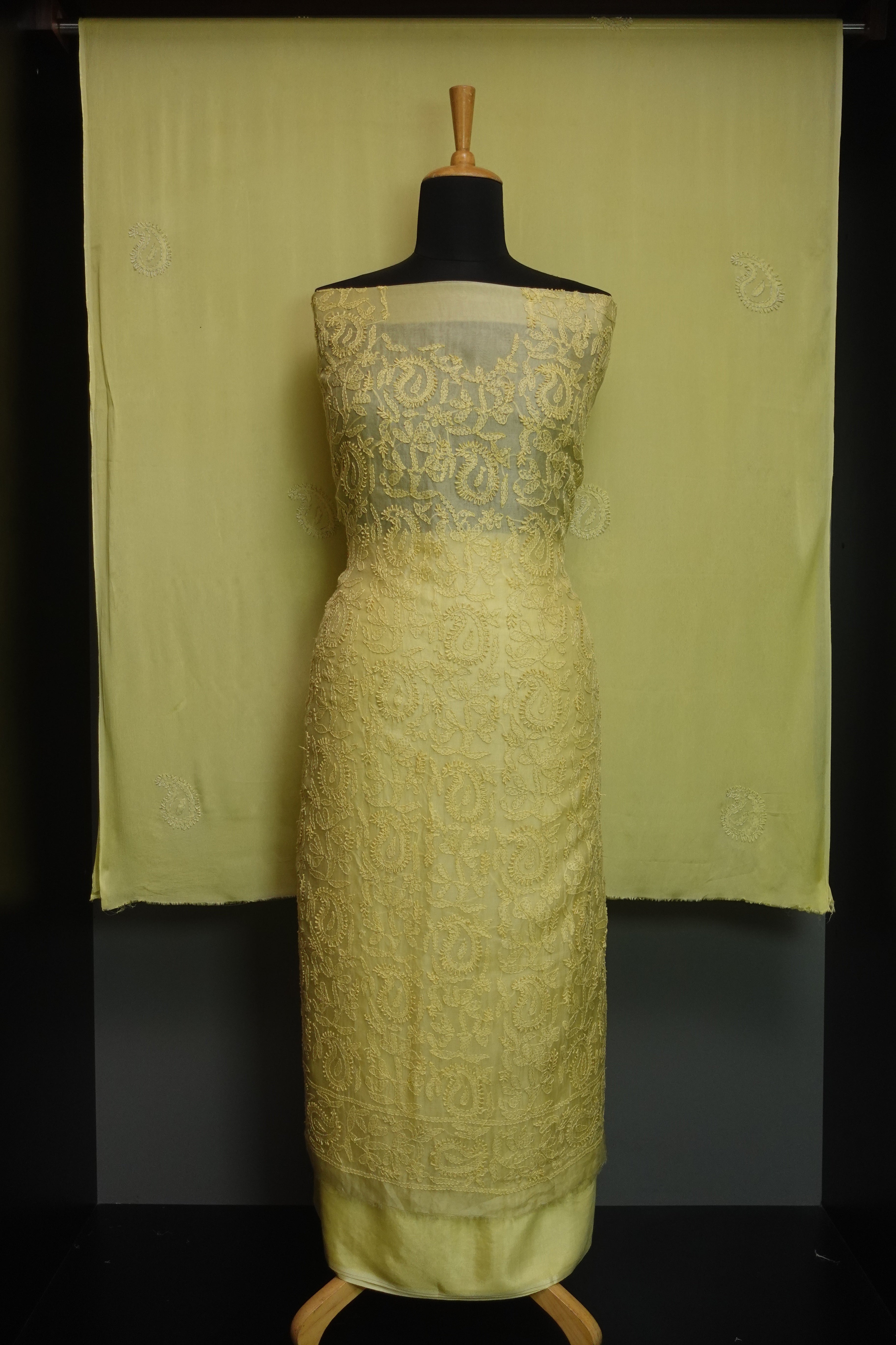 Lucknowi Embroidery Tussar Organza Salwar Set | SBS908