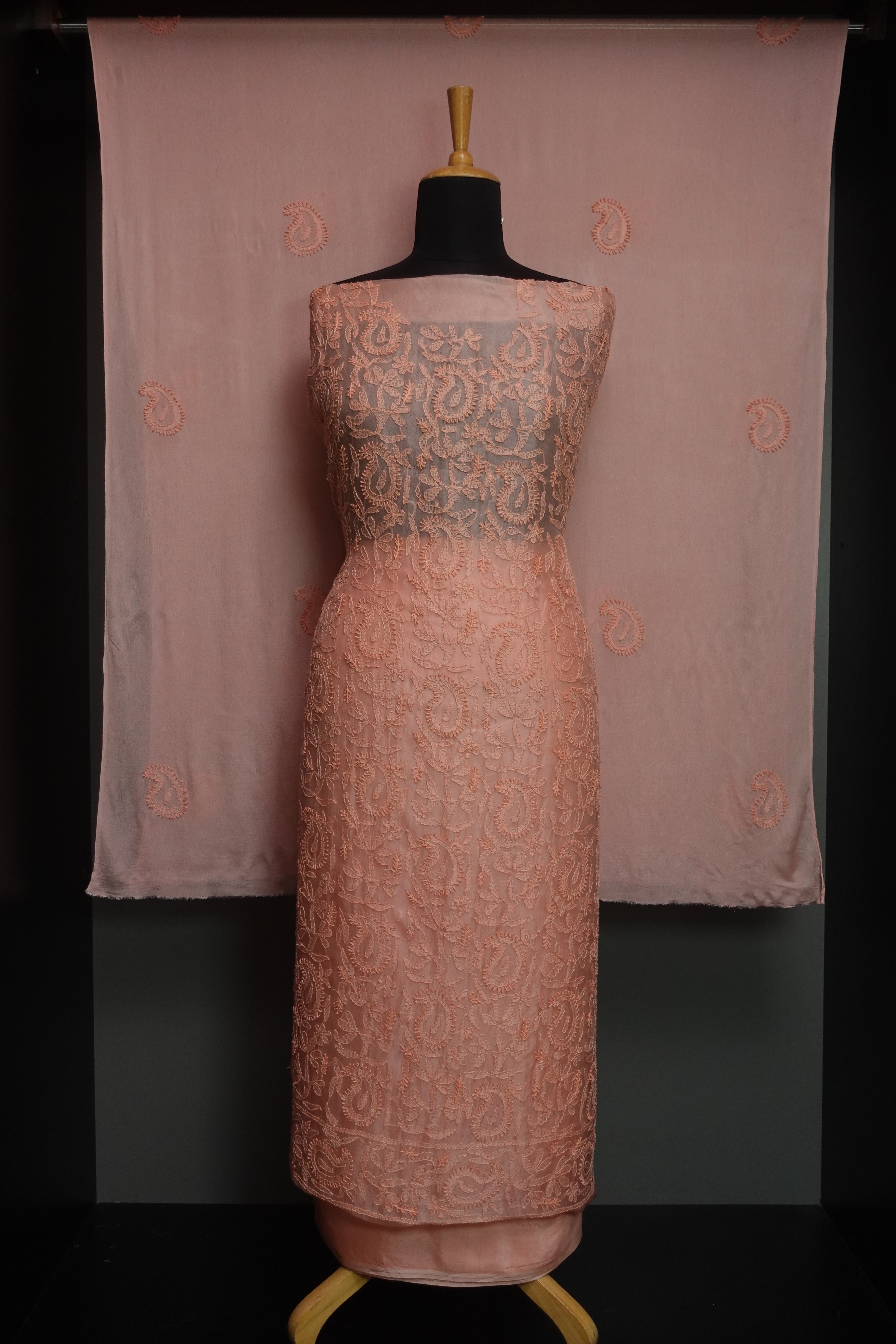 Lucknowi Embroidery Tussar Organza Salwar Set | SBS908