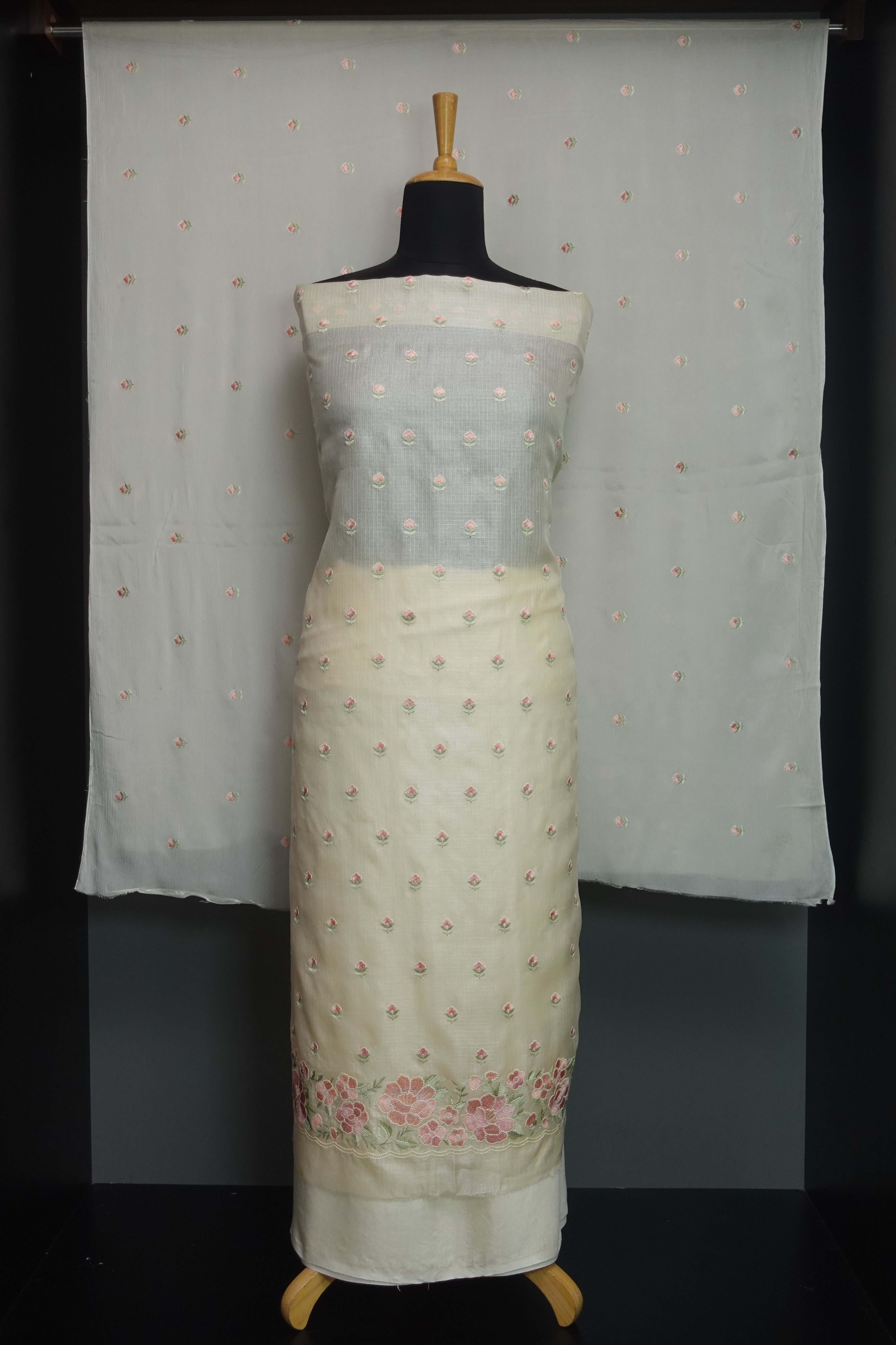 Floral Embroidery Pattern Tussar Kota Salwar Set | SBS905