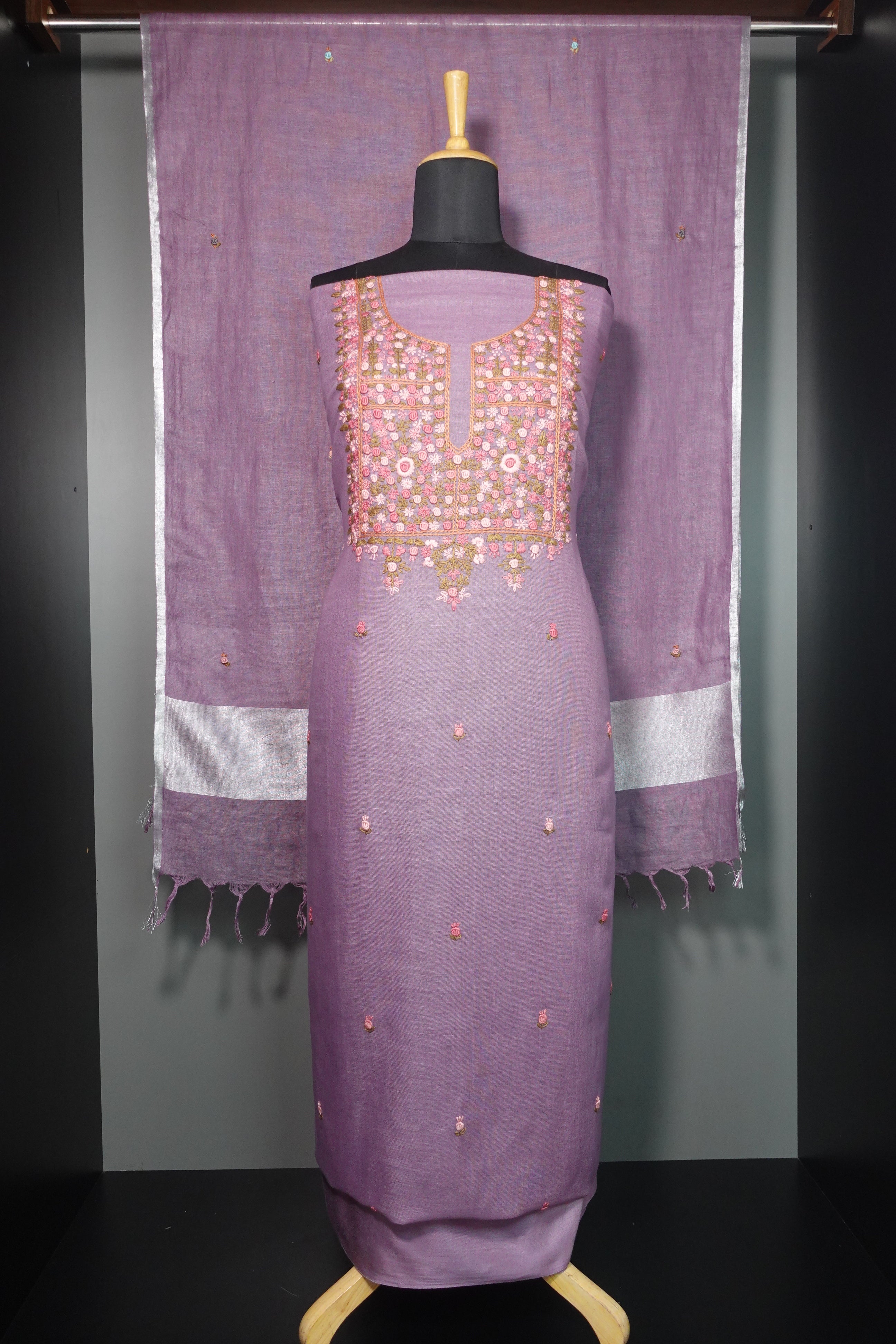 Floral Hand Embroidery Linen Salwar Set | AMB169