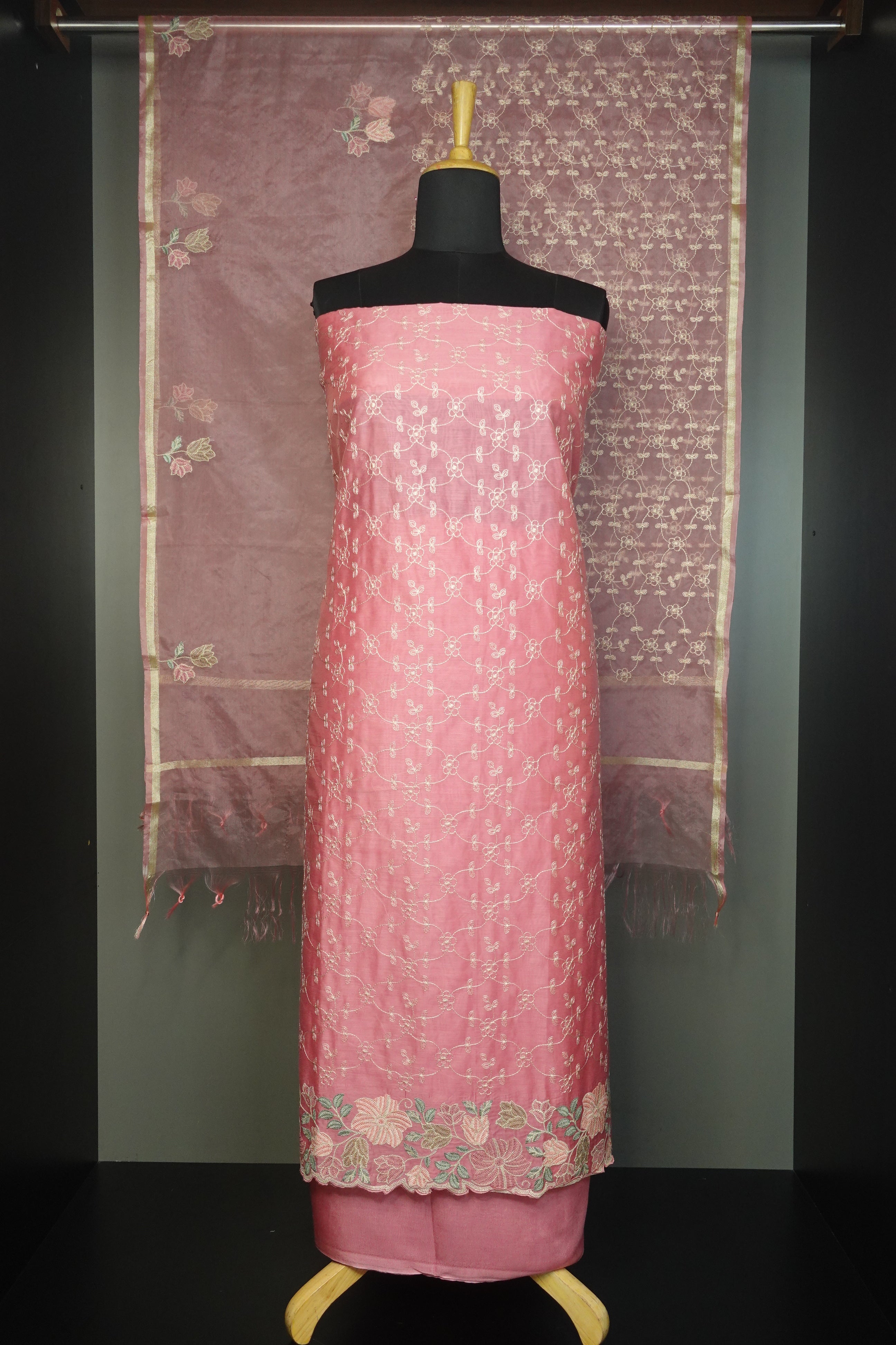 Chanderi Floral Machine Embroidery Salwar Set | AMB168
