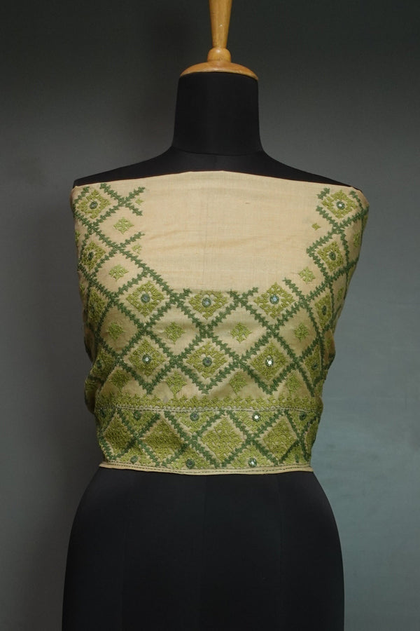 Hand Kutch Embroidered Desi Tussar Blouse Material | SBS961