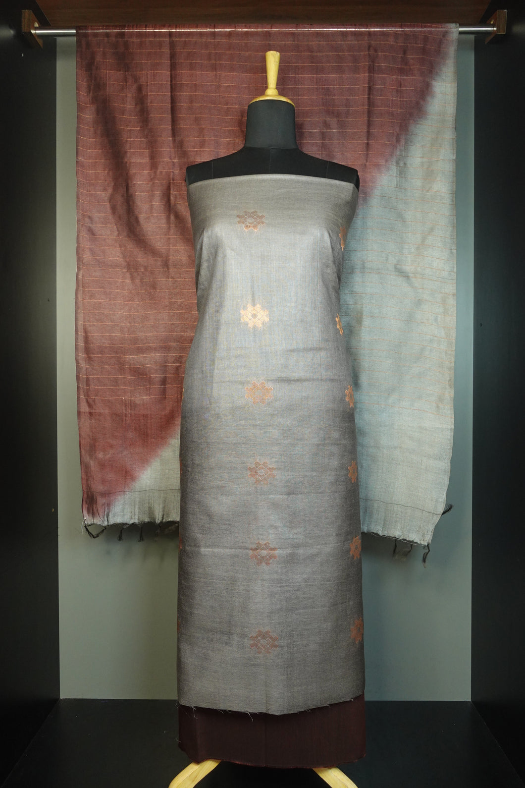 Copper Zari Noil Tussar Salwar Set | ACT955