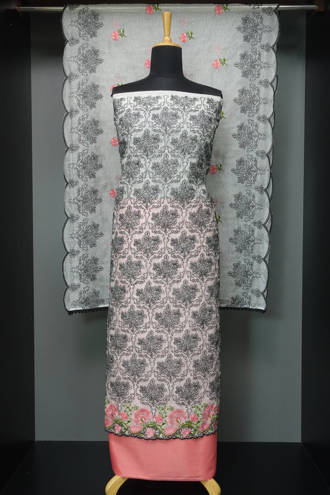 Black Thread Embroidery Rice Kota Salwar Set |PFS371