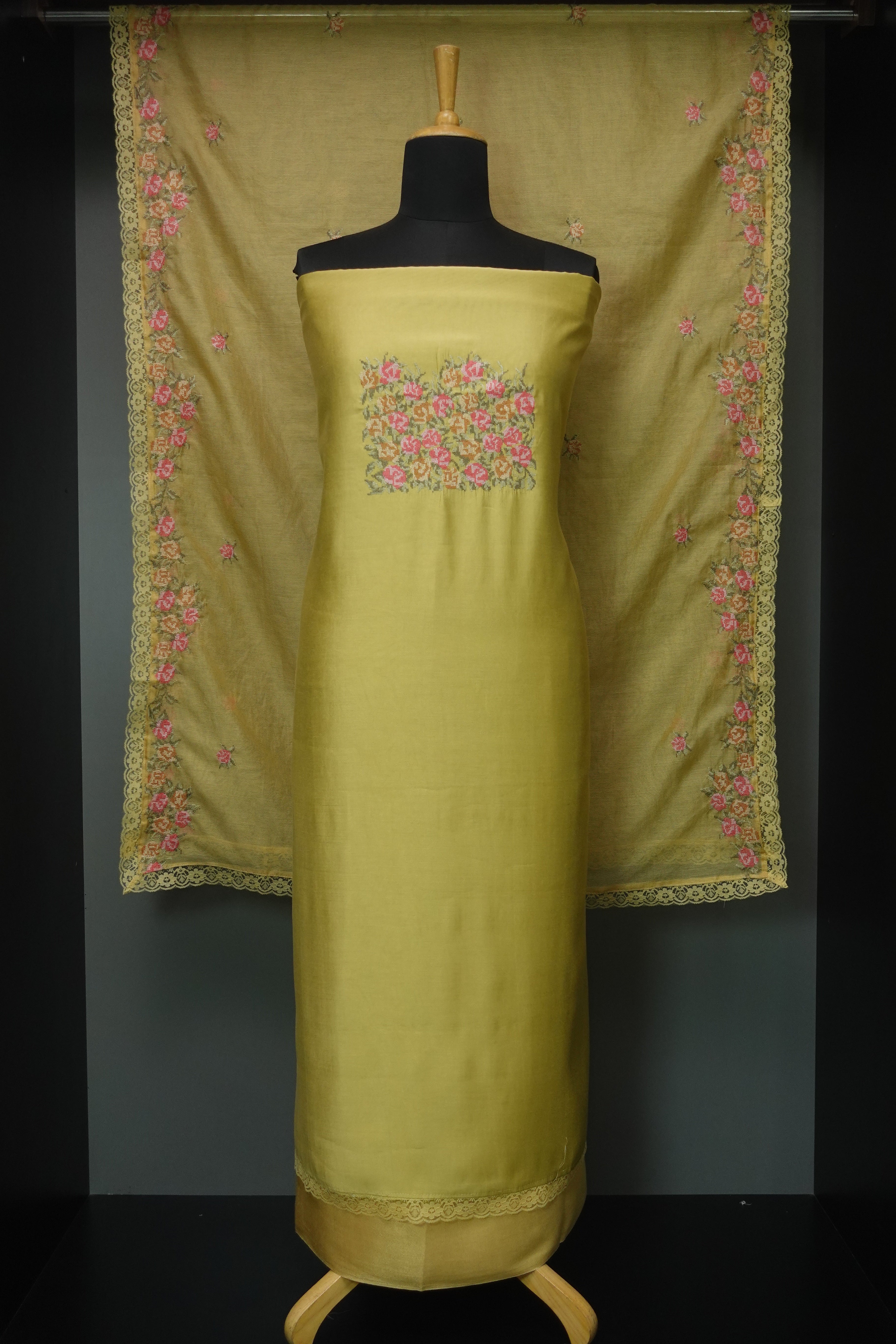 Cross Stitch Embroidered Semi Silk Salwar Set | AMB225