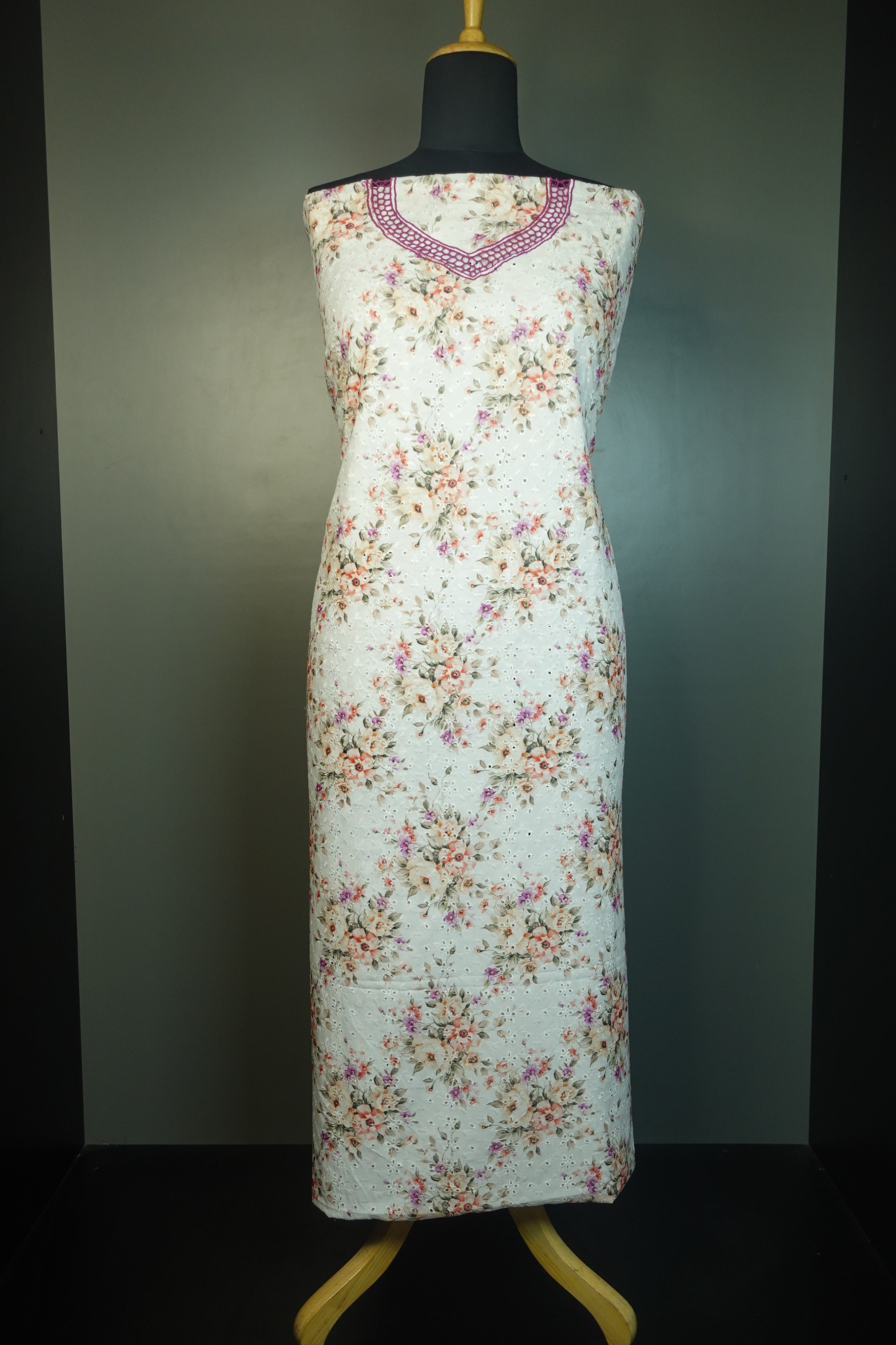 Floral Digital Printed Twine Cutwork Kurta Material | TC231