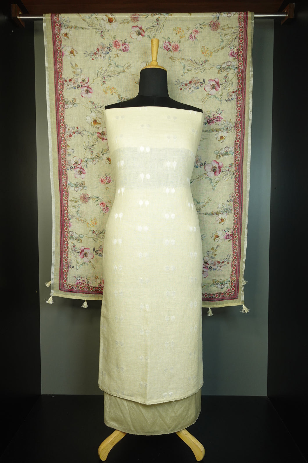 Silver Color Weaving Buta Design Linen Salwar Set | JCL818