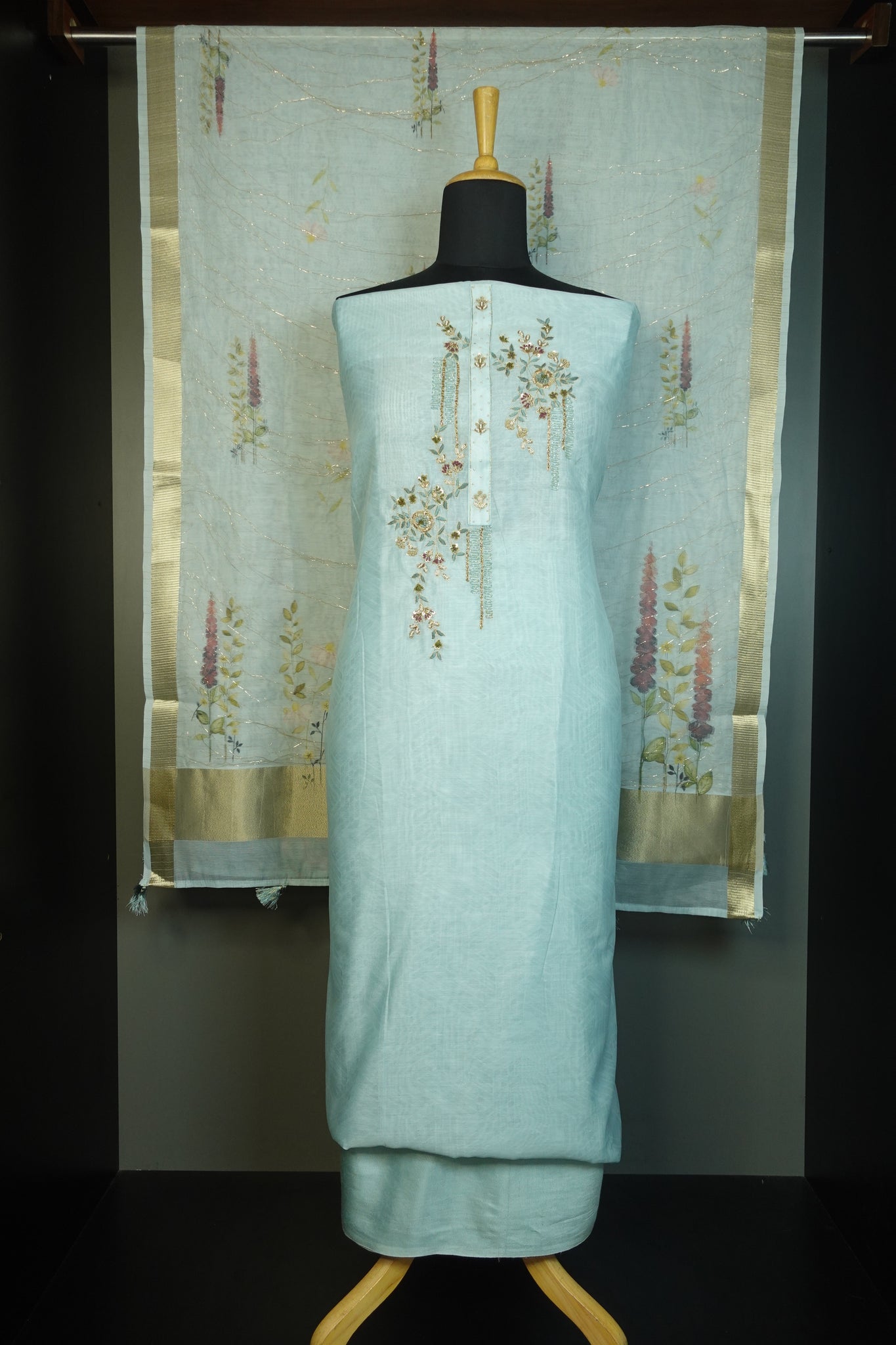 Modal silk Exclusive Mango Design Embroidery Work Green Color Designer Dress  DDK - RJ Fashion
