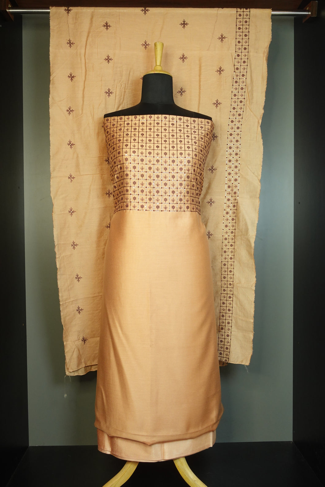 Computerized Yoke Embroidery Semi Tussar Salwar Set | YH144