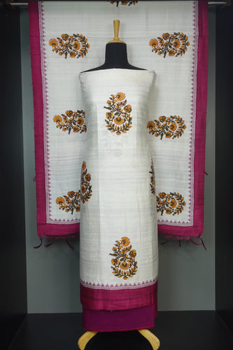 Block Printed Raw Silk Salwar Set | SIK183