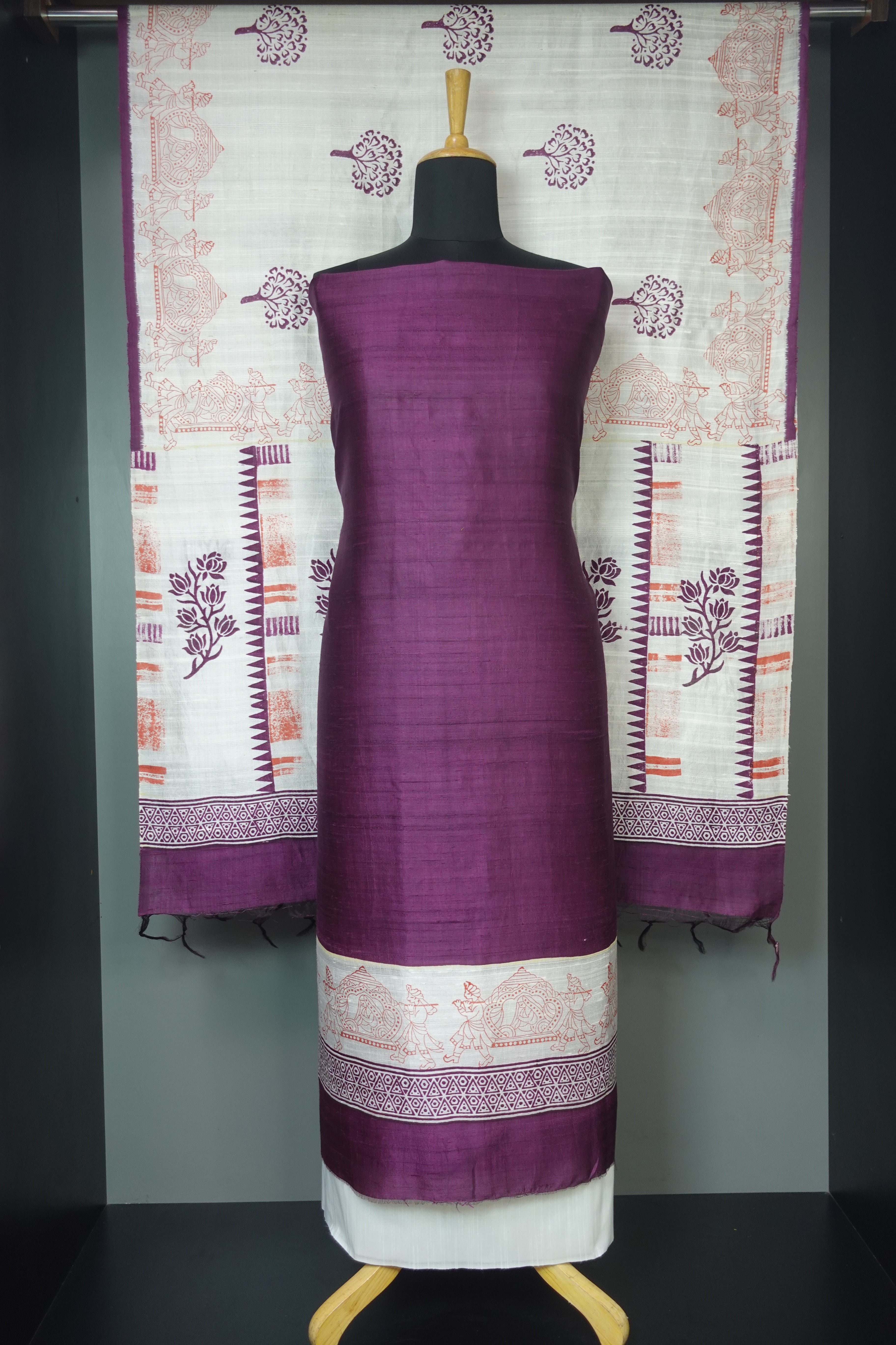 Block Printed Raw Silk Salwar Set | SIK181