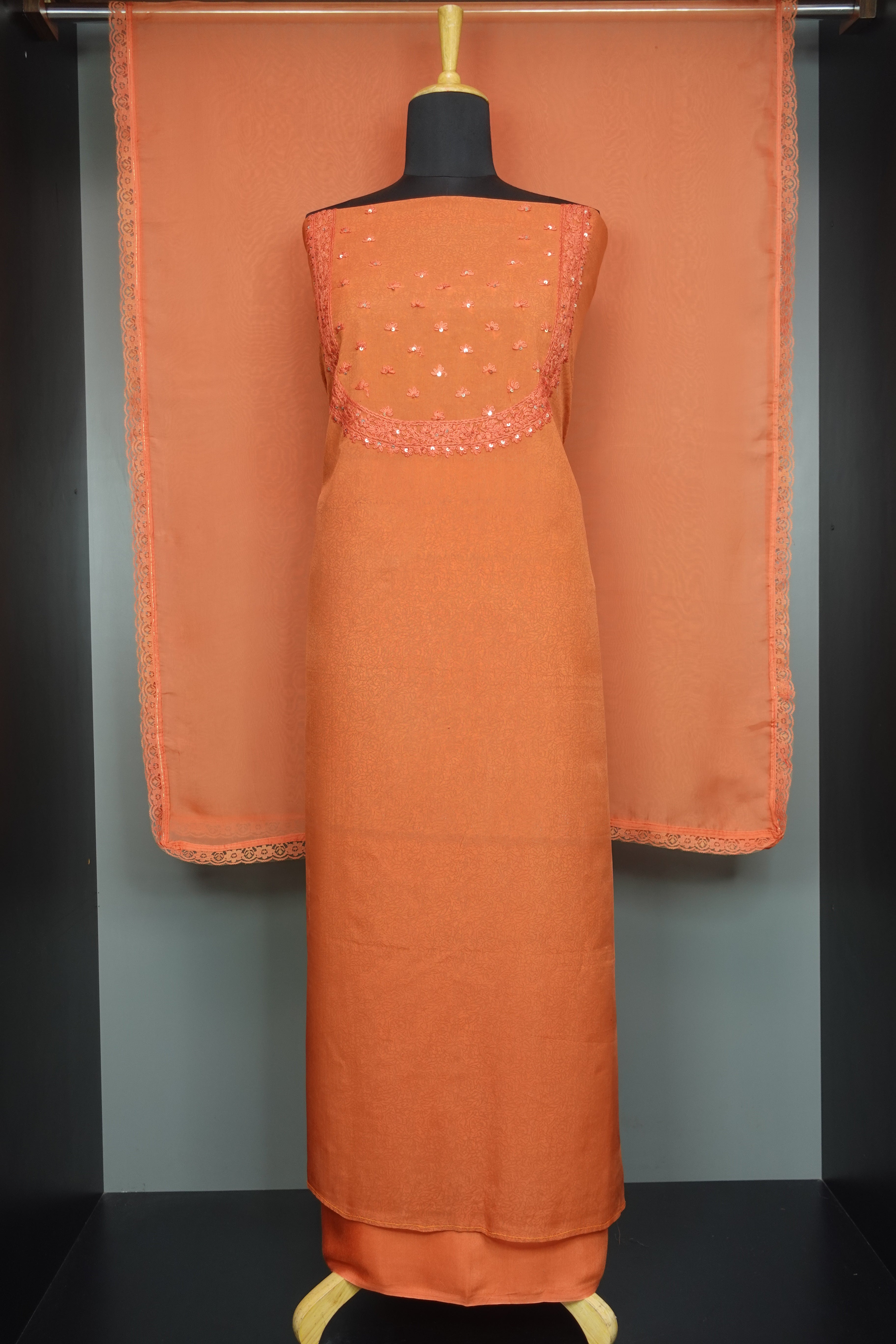 Chikankari Silk Organza Unstitched Salwar Set | PHU120