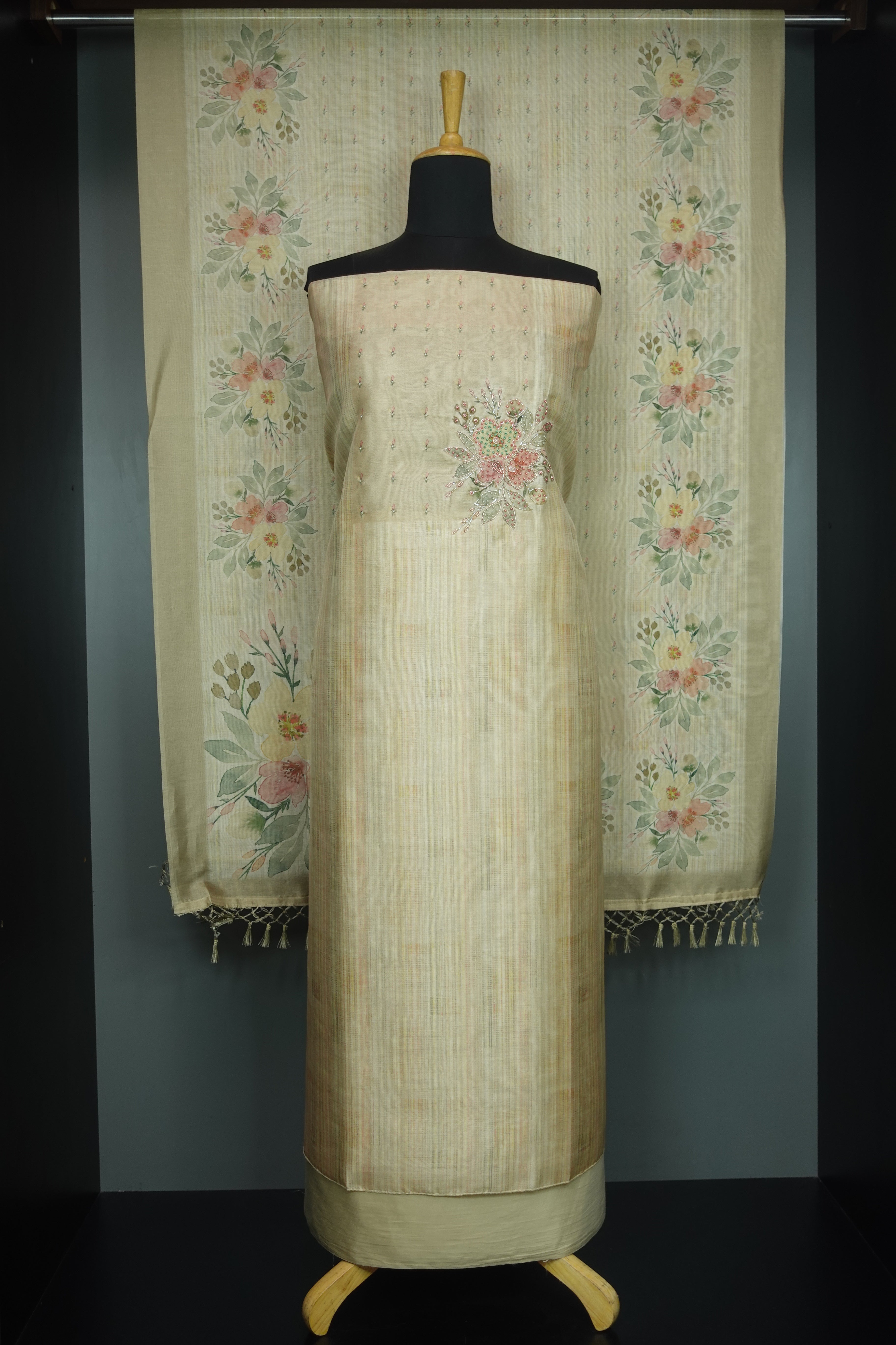 Yoke Embroidery Pattern Semi Silk Salwar Set | MS751