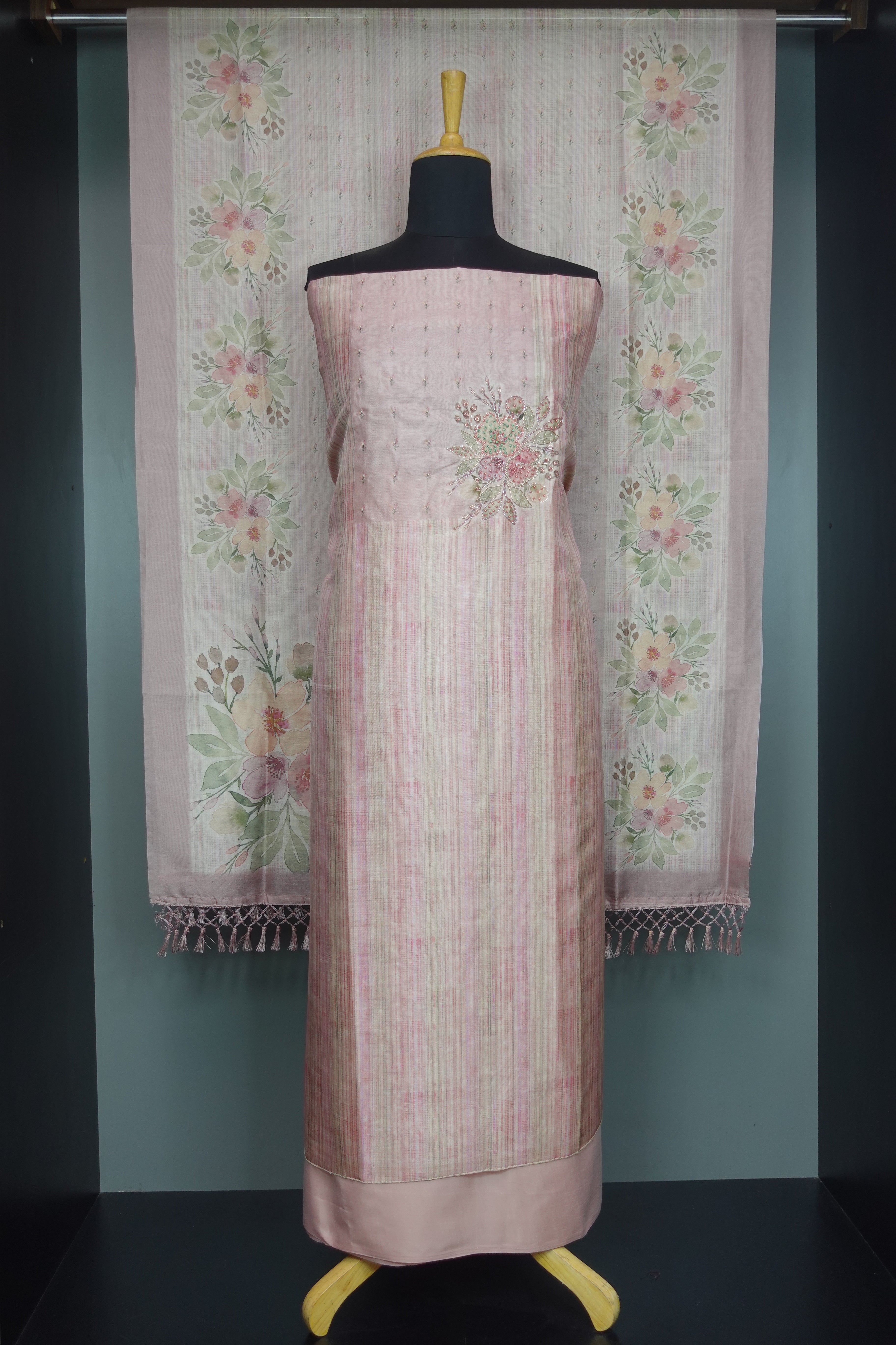 Yoke Embroidery Pattern Semi Silk Salwar Set | MS749