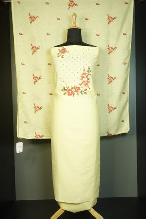 Floral Cross Stitch Embroidery Silk linen Salwar Set | SW1504