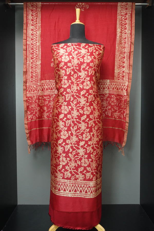 Batik Printed Floral Patterned Chanderi Silk Salwar Set | LV320