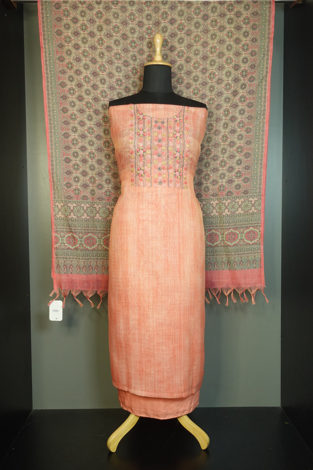 Computerized Floral Embroidery Yoke Design Tissue Jute Salwar Set | RAC113