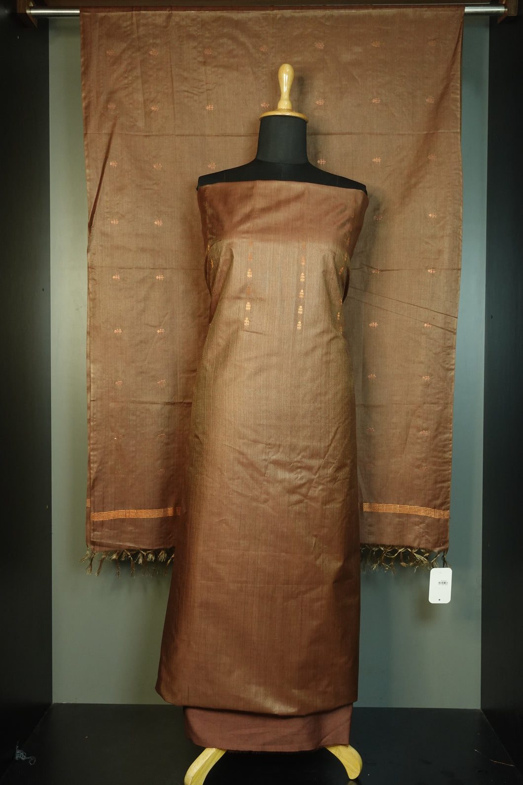 Copper Zari Weaved Line Buta Pattern Tussar Salwar Set | ACT1128