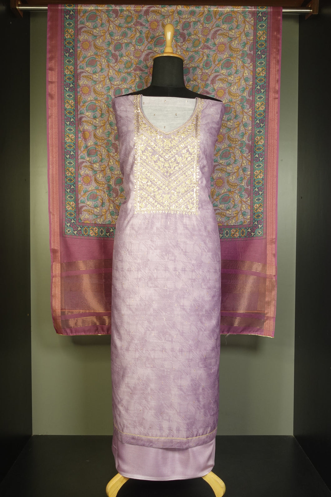 Yoke Embroidery Pattern & Dobby Weaving  Semi Silk Salwar Set | SW1604