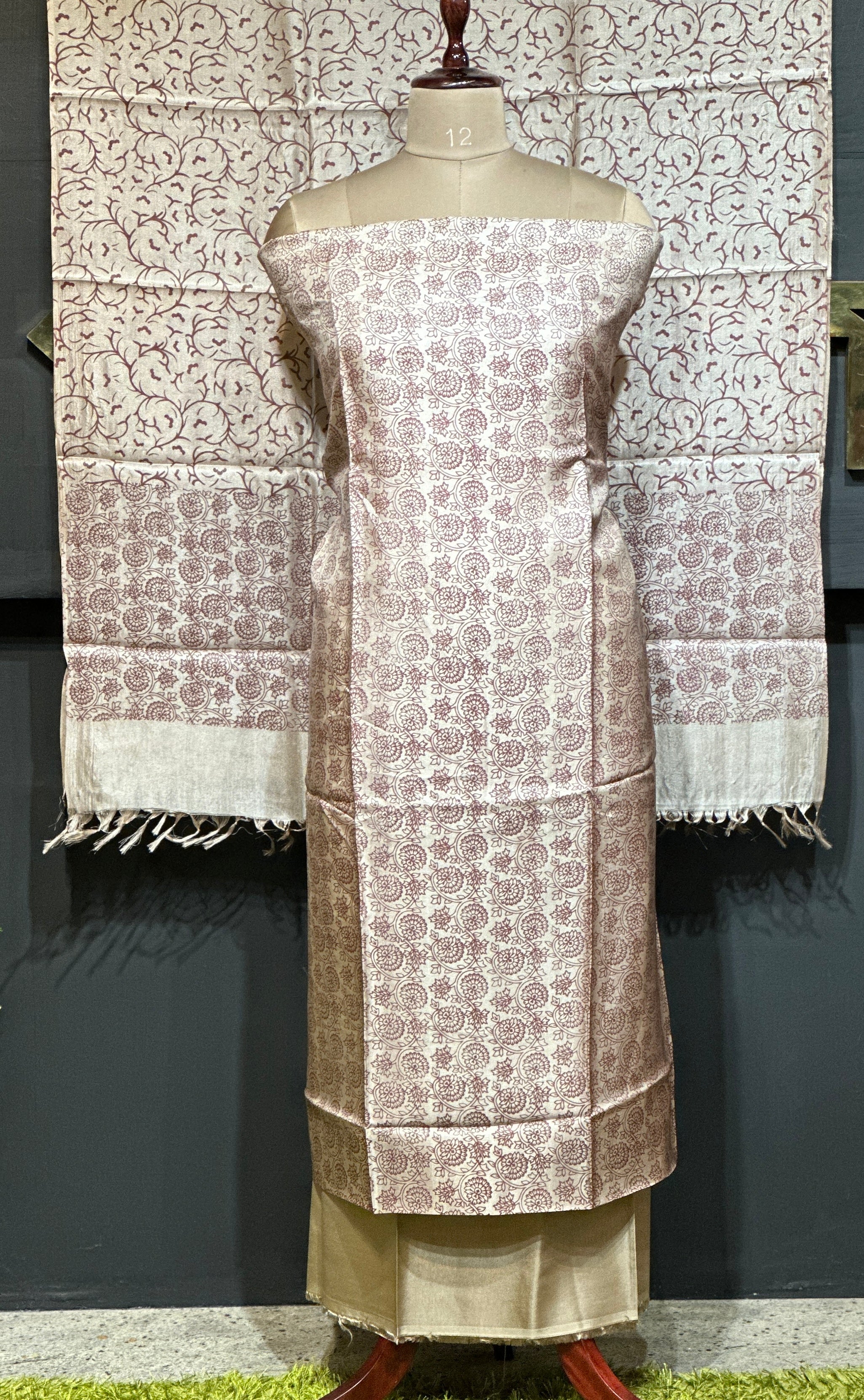 Floral Print Detailed Blended Tussar Salwar Set | ACT1630