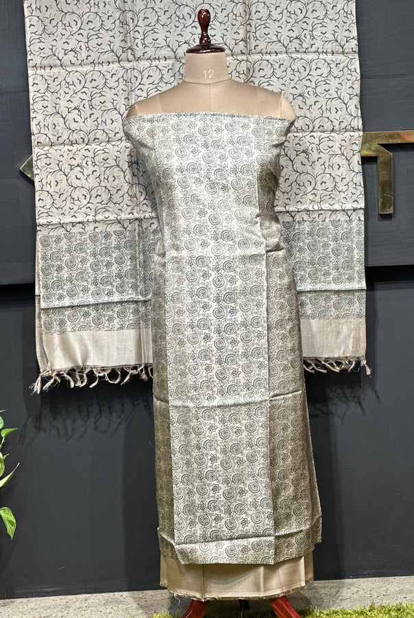 Floral Print Detailed Blended Tussar Salwar Set | ACT1631