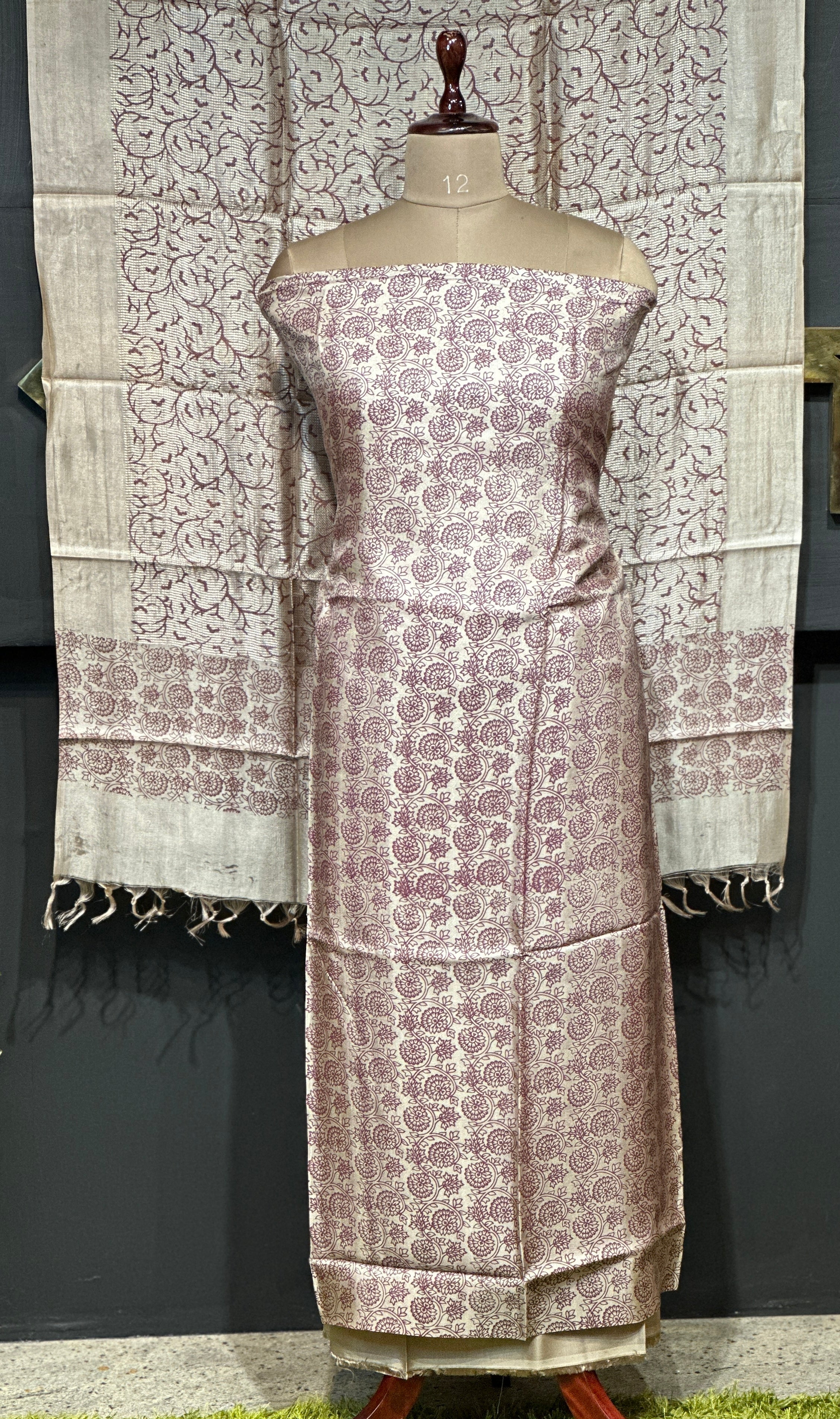 Floral Print Detailed Blended Tussar Salwar Set | ACT1632