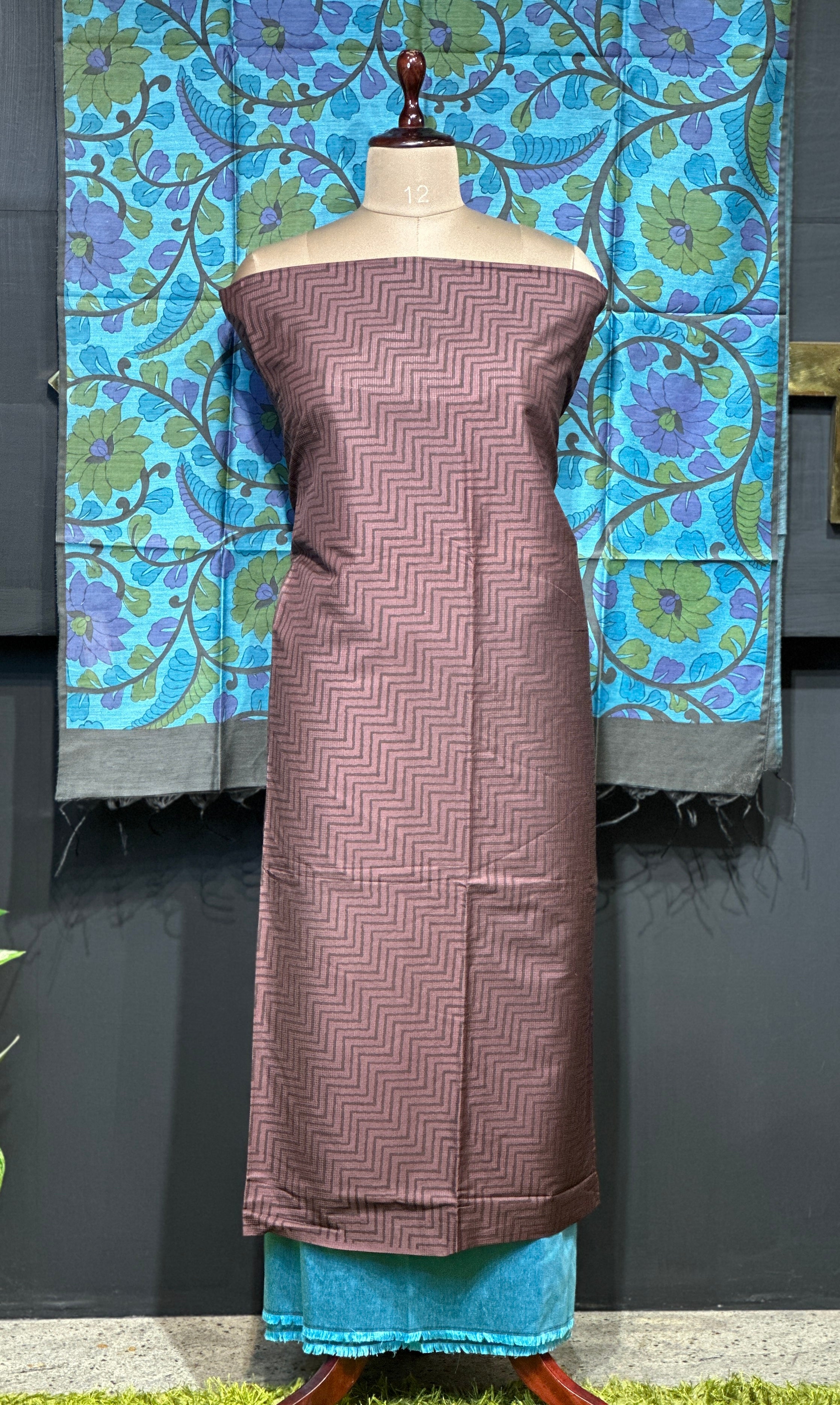 Zigzag Print Detailed Noil Tussar Finish Salwar Set | ACT1679