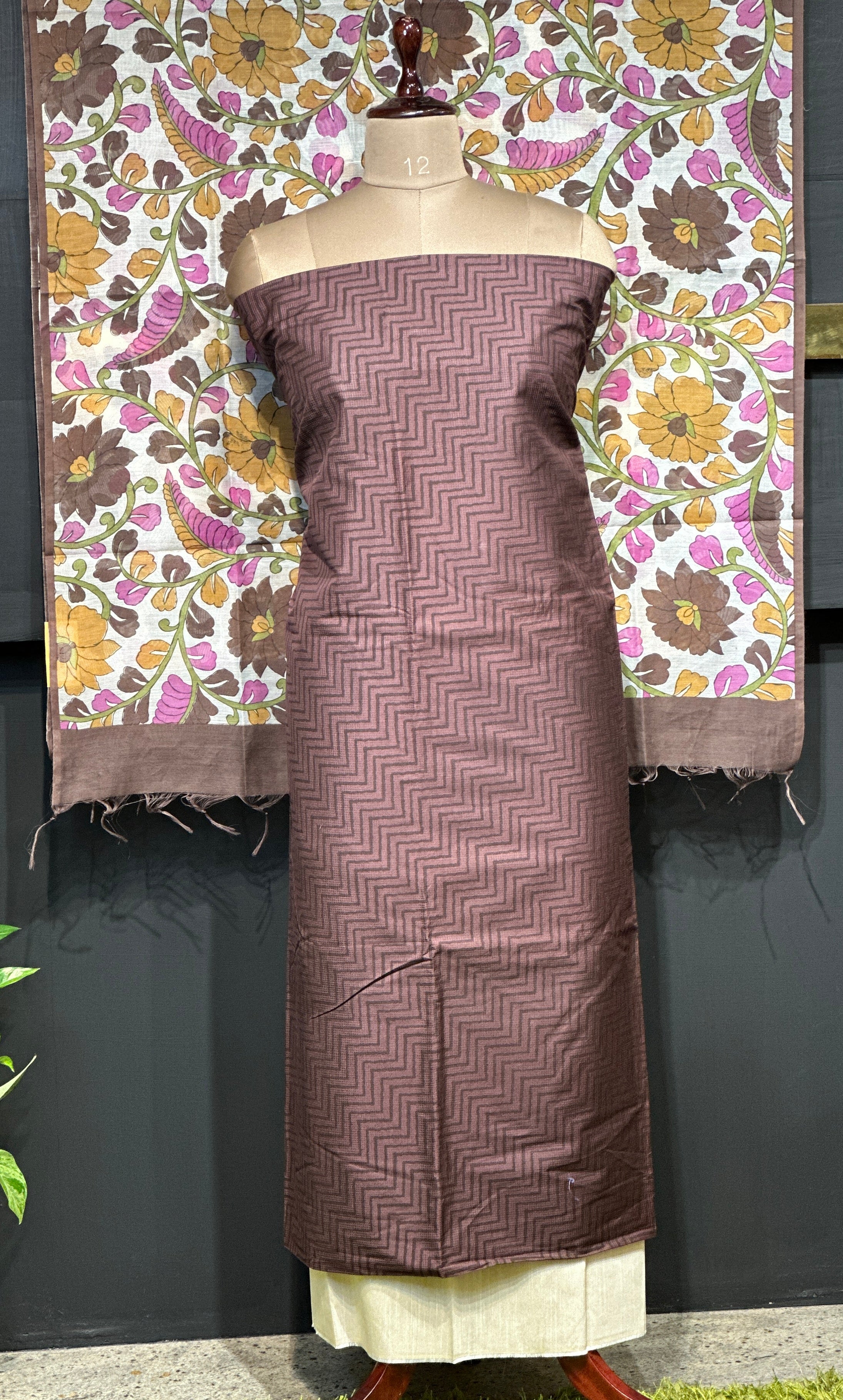 Zigzag Print Detailed Noil Tussar Finish Salwar Set | ACT1680