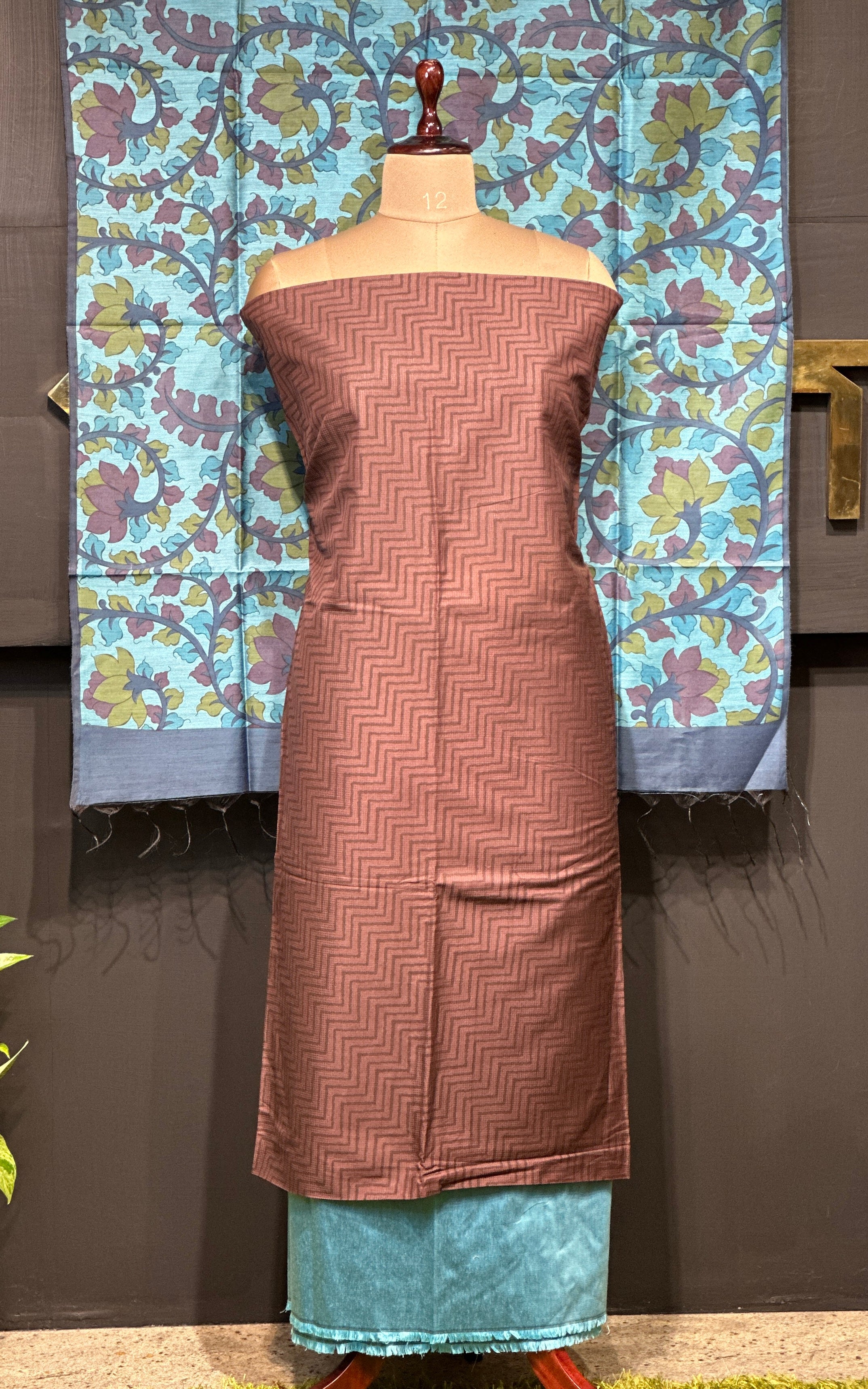 Zigzag Print Detailed Noil Tussar Finish Salwar Set | ACT1681