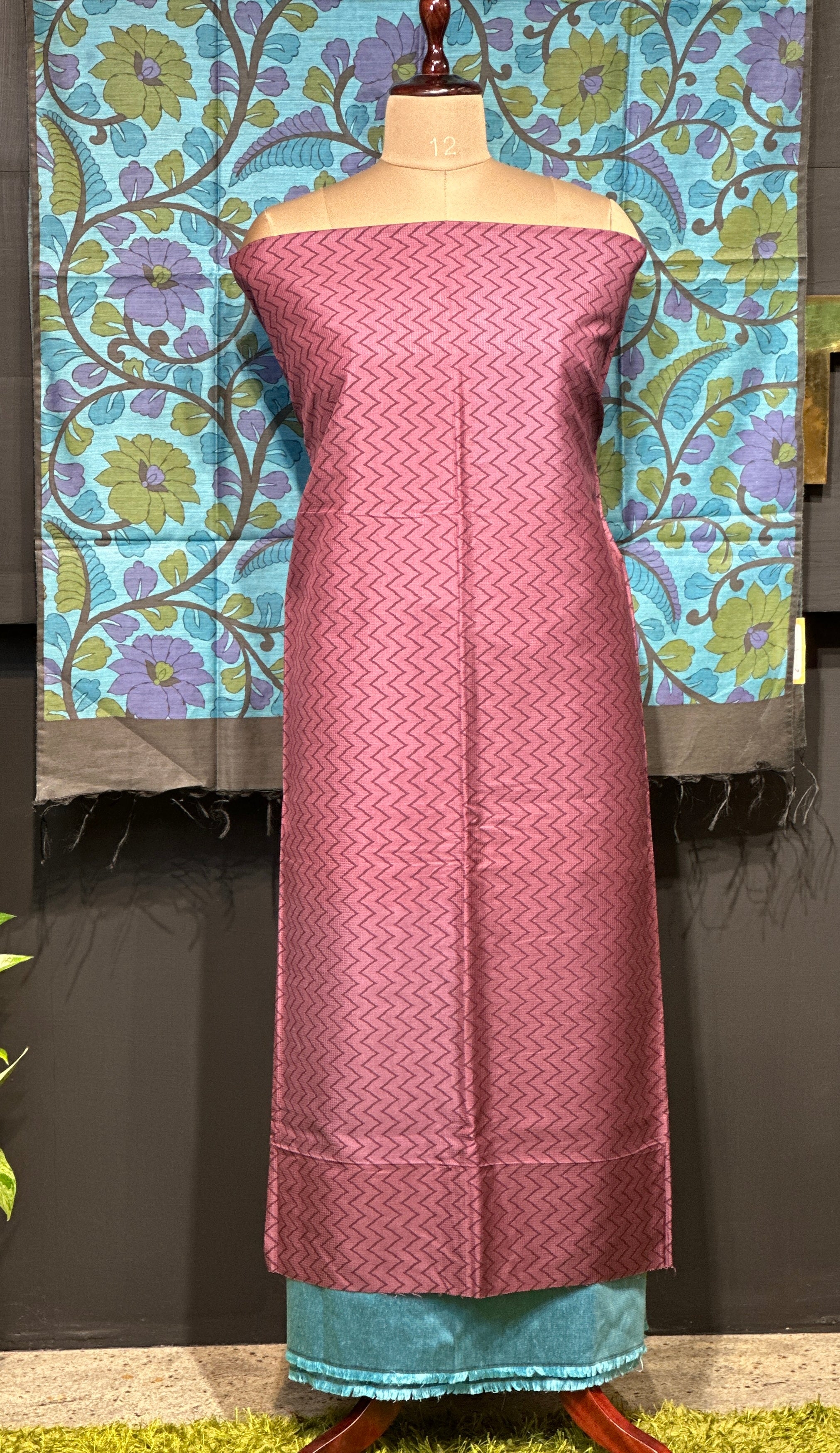 Zigzag Print Detailed Noil Tussar Finish Salwar Set | ACT1682