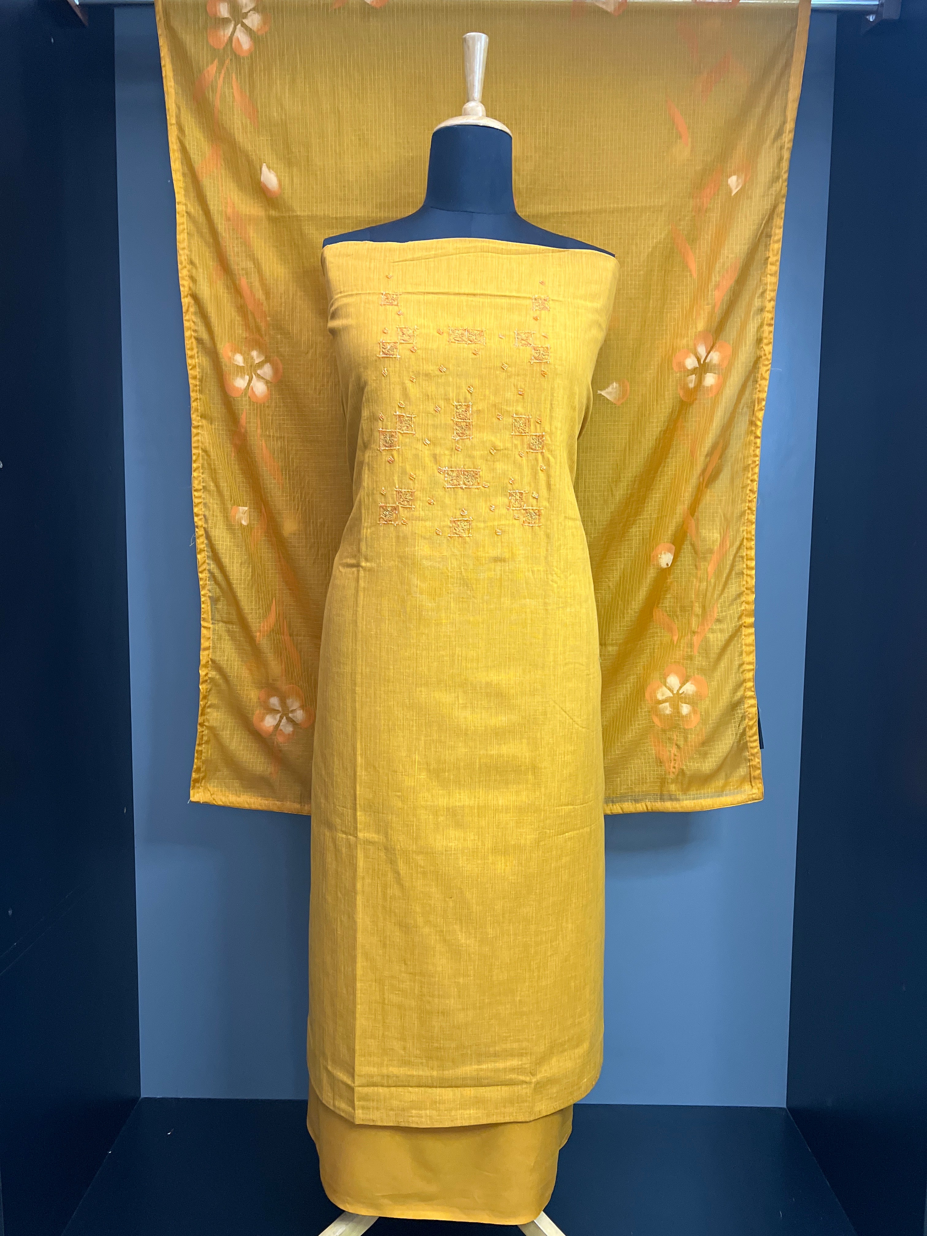 Machine Embroidered Semi Linen Salwar Set | SW2494