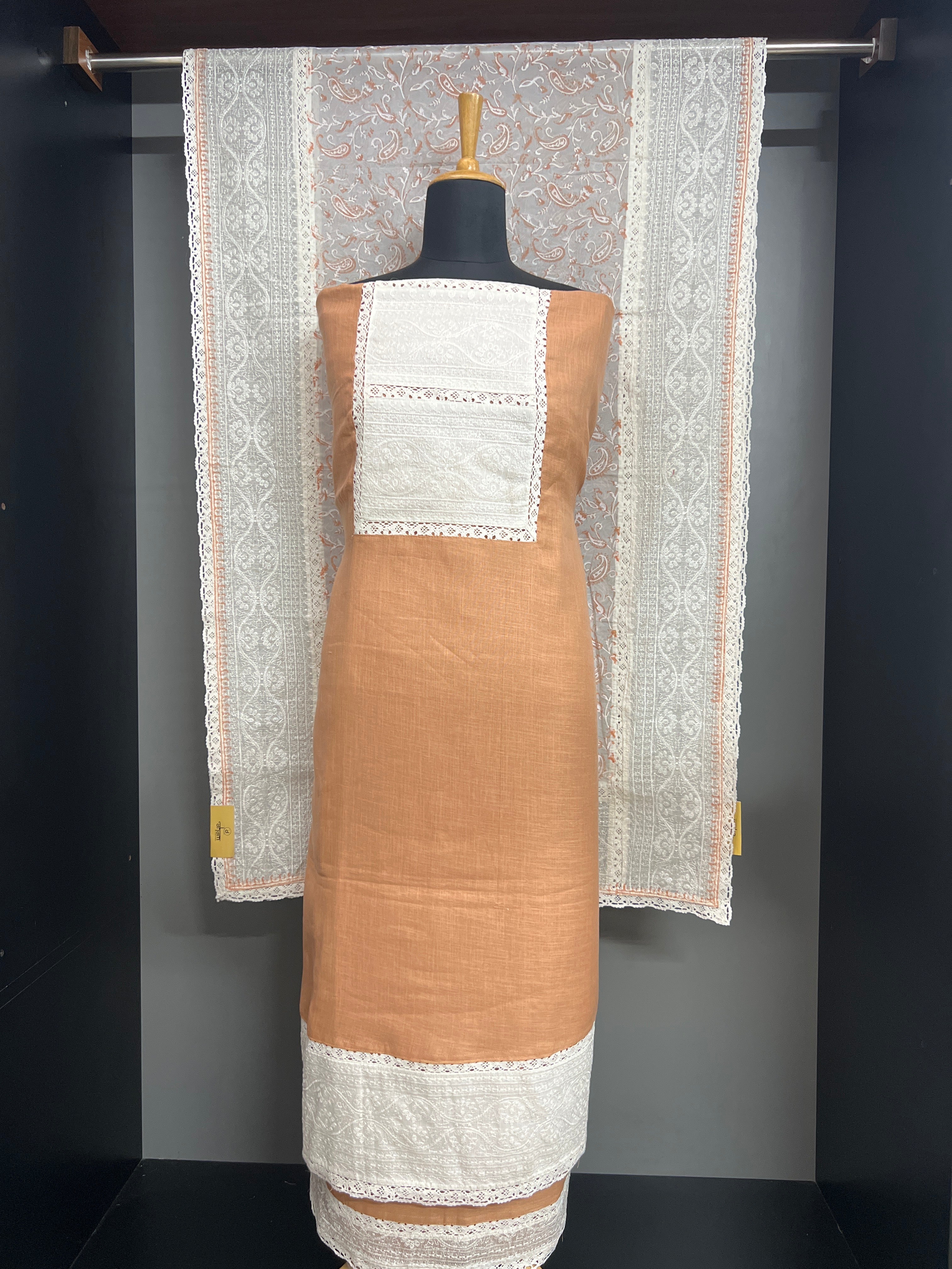 Lucknowi Embroidered Yoke Patch Pattern Linen Finish Salwar Set | JSC683