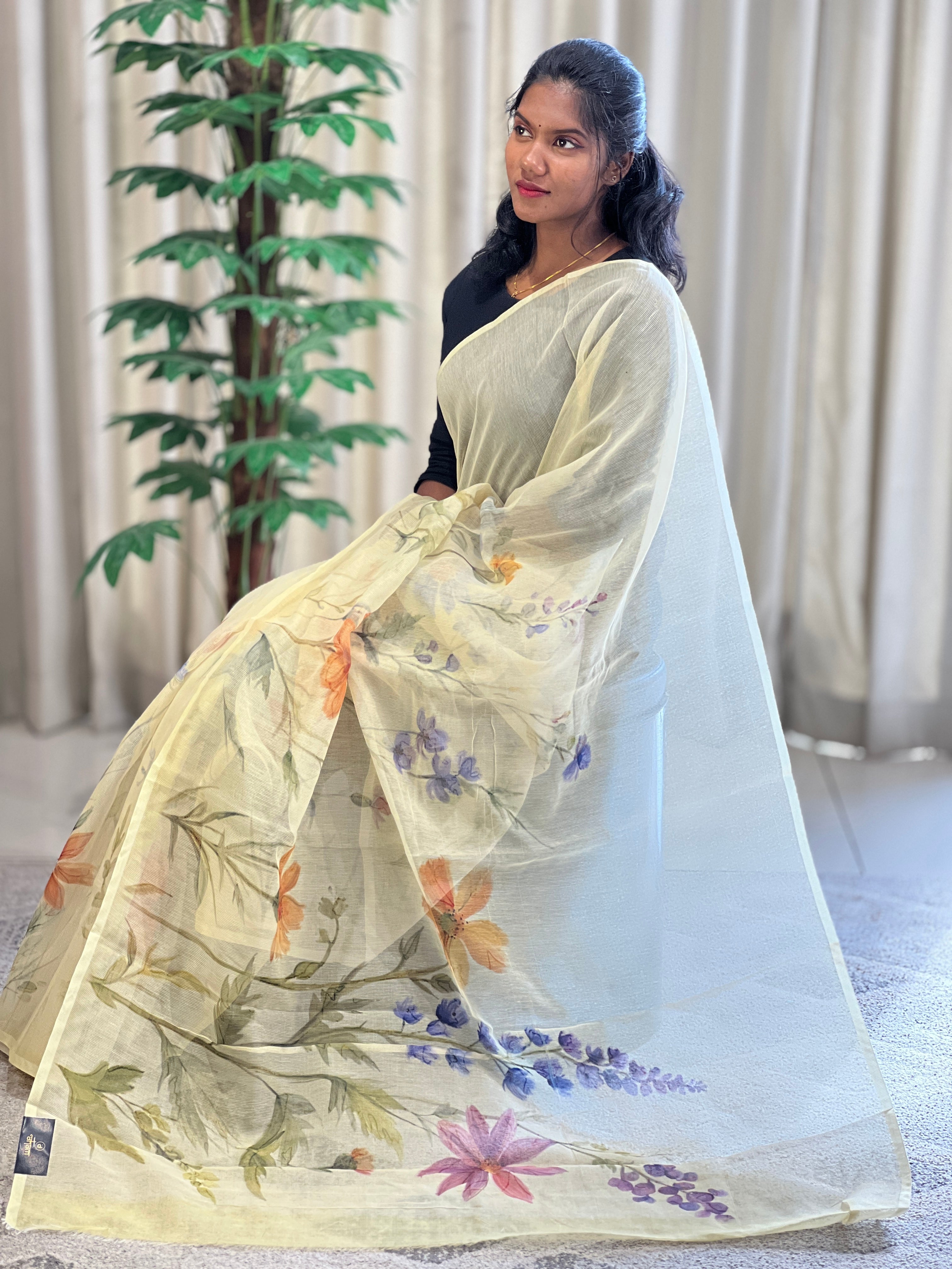 Floral Digital Print Detailed Supernet Kota Saree | BLD1205