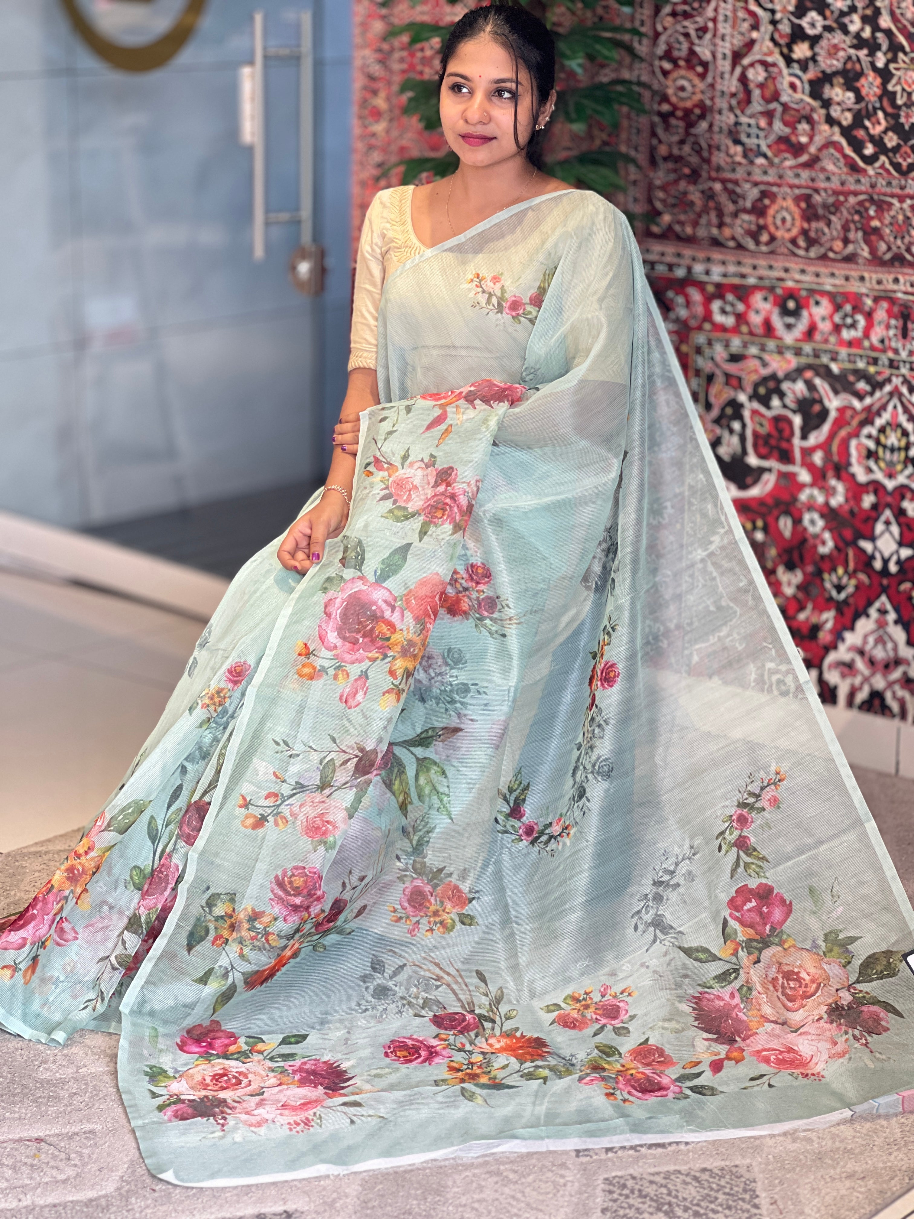 Floral Digital Printed Supernet Kota Saree | BLD1216