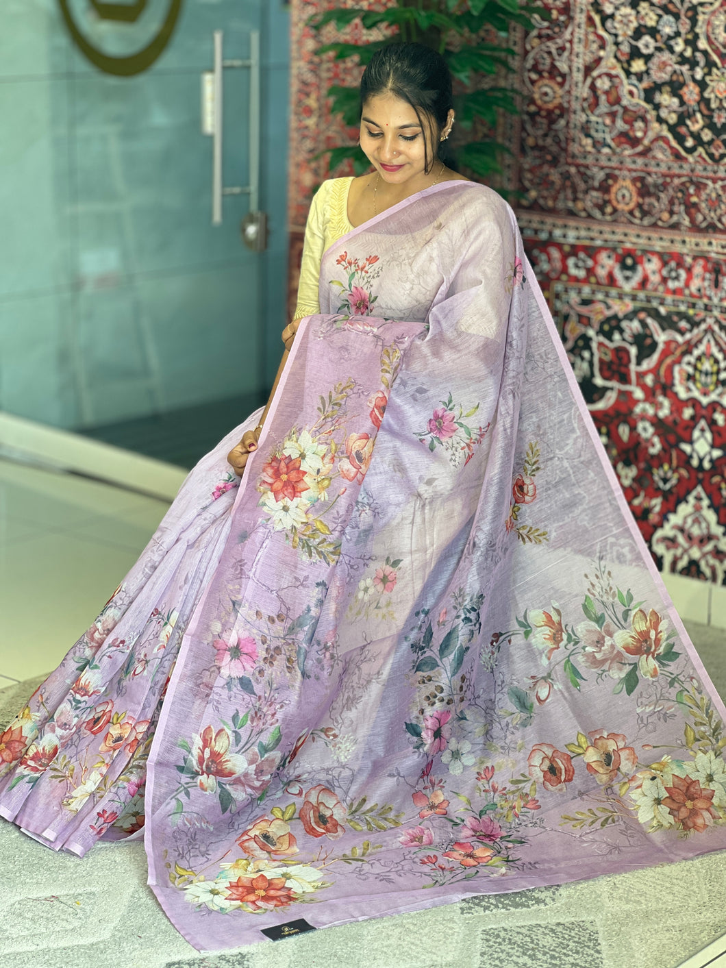Digital Printed Floral Patterned Supernet Kota Saree | BLD1222