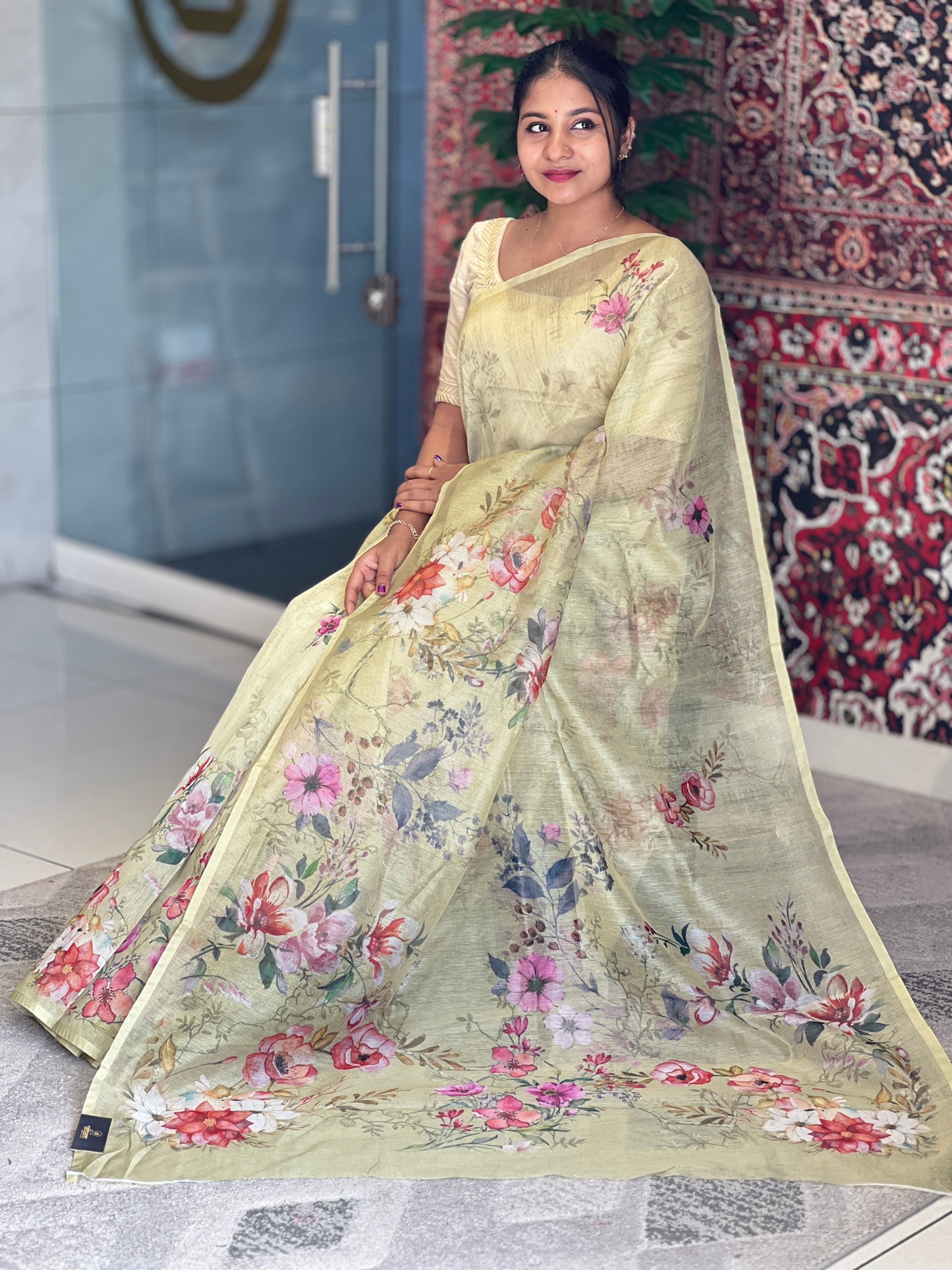 Digital Printed Floral Patterned Supernet Kota Saree | BLD1224