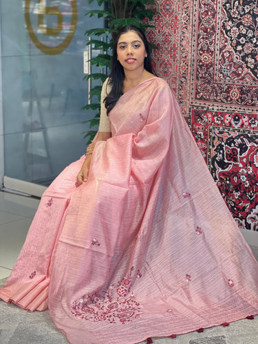 Floral Hand Embroidery Detailed Green Silk Saree | BLD1233