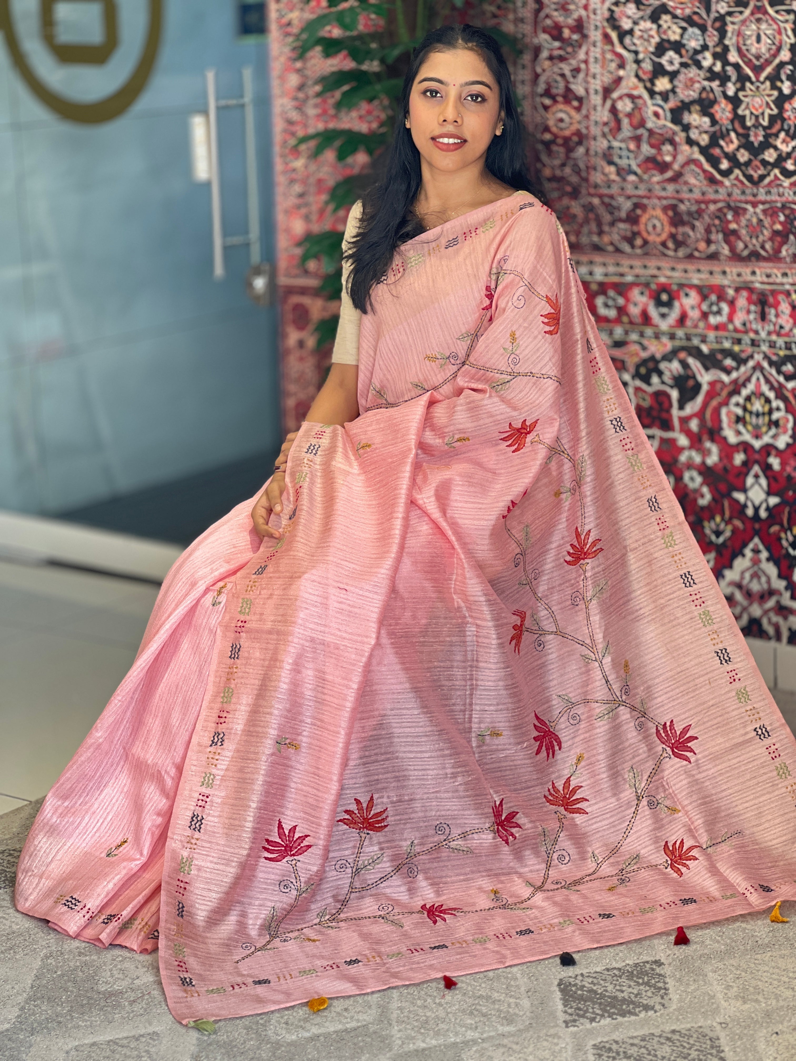 Traditional Hand Embroidery Detailed Green Silk Saree | BLD1248