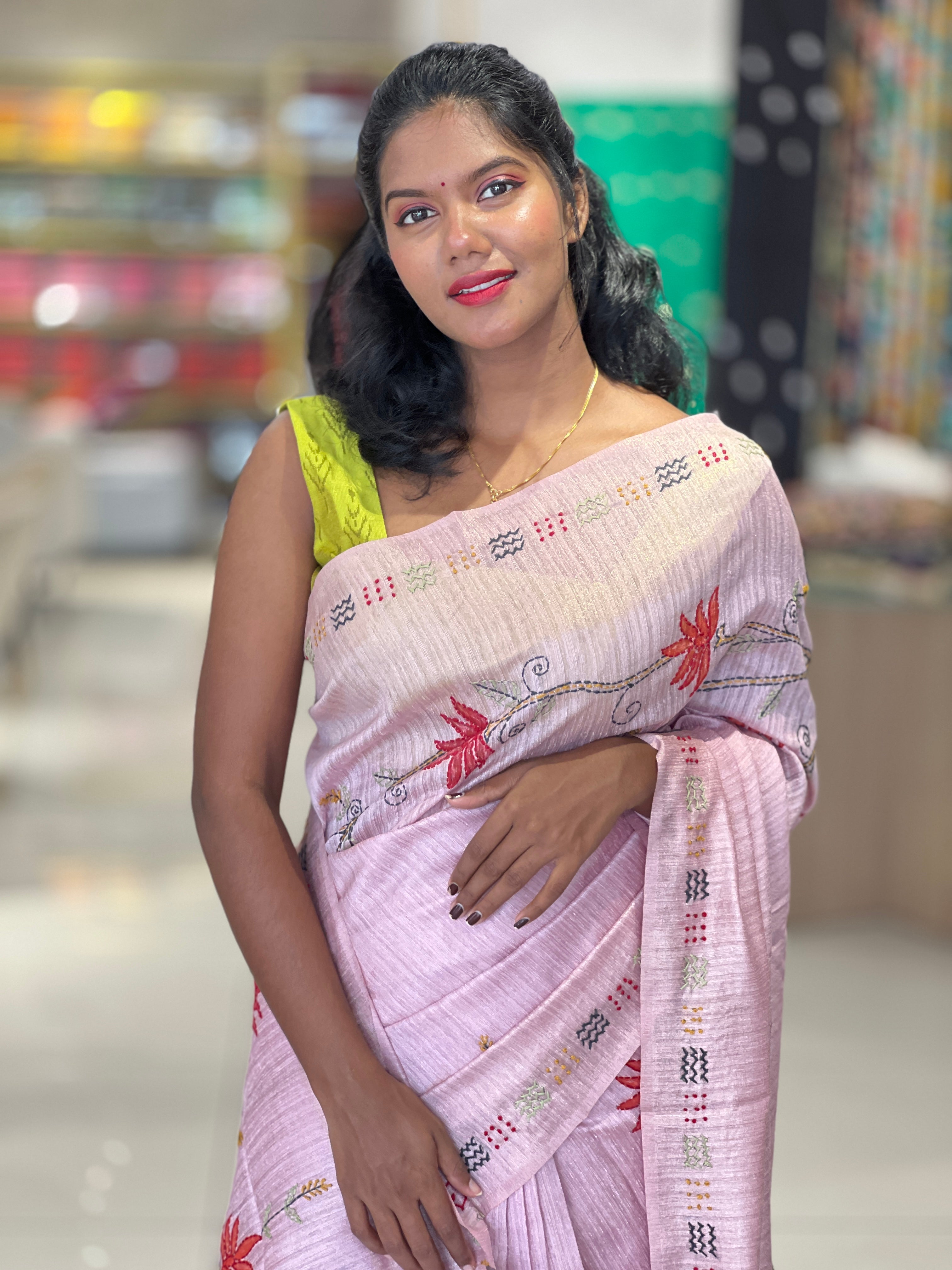 Traditional Hand Embroidery Detailed Green Silk Saree | BLD1250