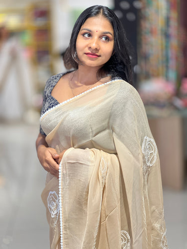 Floral Hand Embroidered Shimmer Georgette Saree | BLD1260