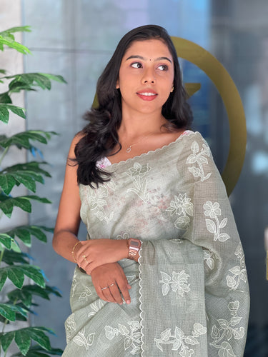 Floral Machine Embroidery Detailed Kota Saree | BLD1293