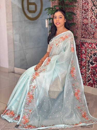 Multi-Color Floral Embroidered Silky Kota Saree | BLD1295