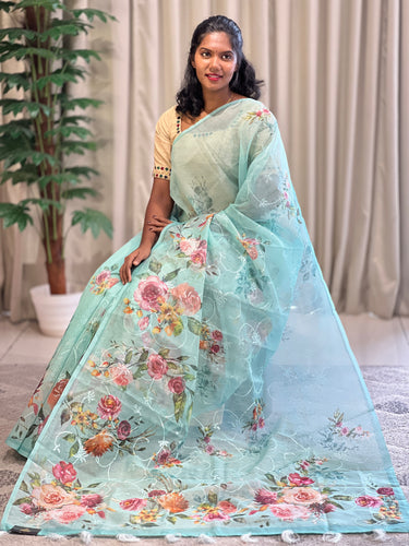 Digital Print With Embroidery Detailed Supernet Kota Saree | BLD1313