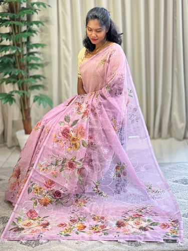Digital Print With Embroidery Detailed Supernet Kota Saree | BLD1314