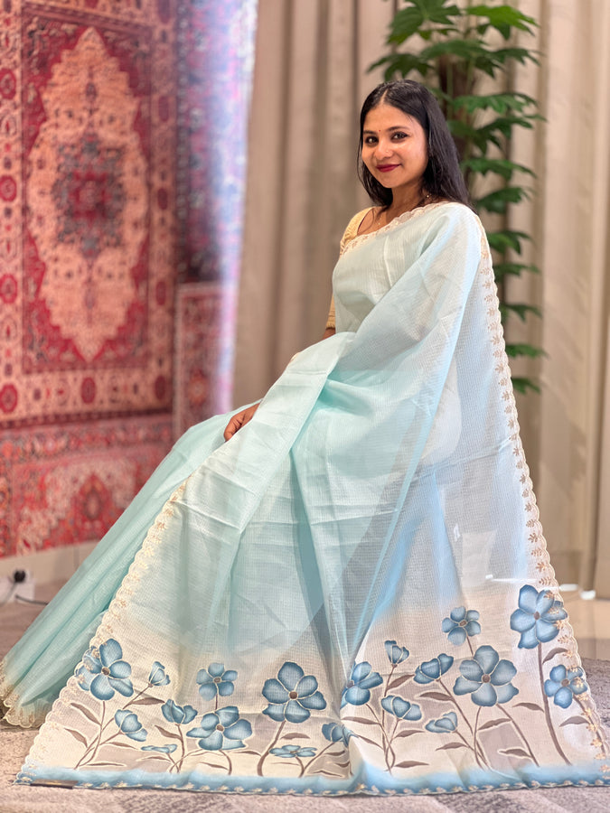 Floral Digital Print With Pitta Highlighted Silky Kota Saree | BLD1349