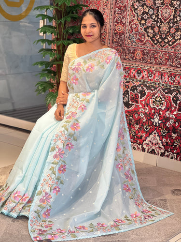 Floral Machine Embroidery Detailed Silky Kota Saree | BLD1381