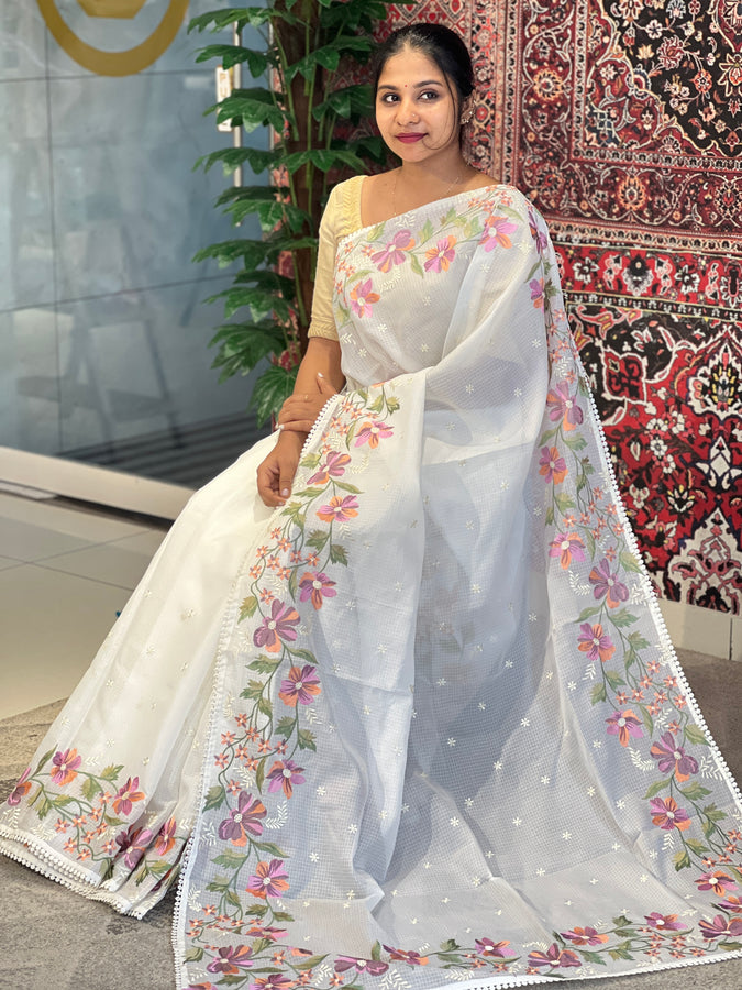 Floral Machine Embroidery Detailed Silky Kota Saree | BLD1383